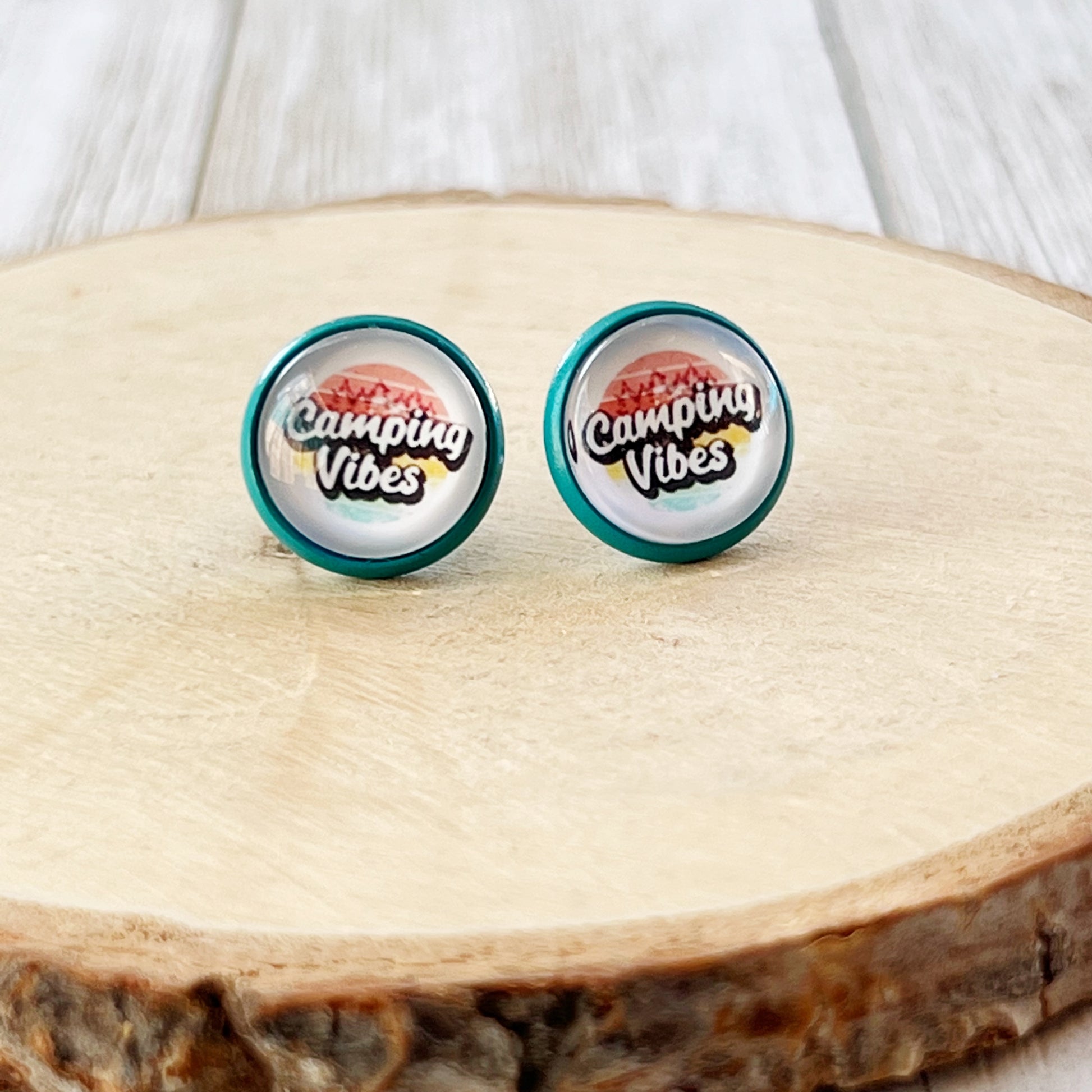Camping Vibes Stud Earrings – Teal Stainless Steel