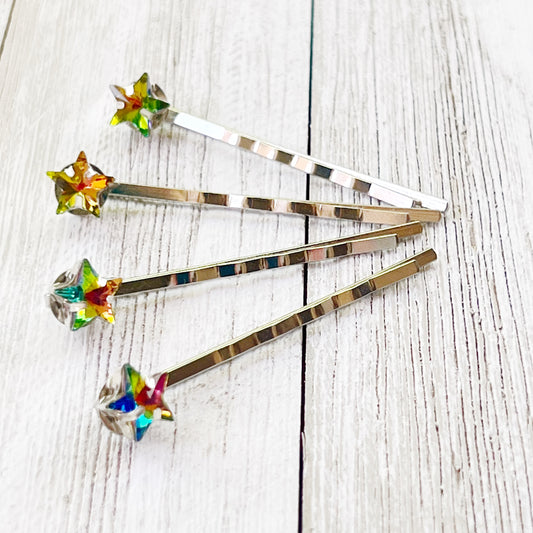 Rhinestone Rainbow Star Hair Pins, Hair Pins For Woman, Womens Bobby Pins, Star Barrettes, Star Hair Pins, Rainbow Hair Clip