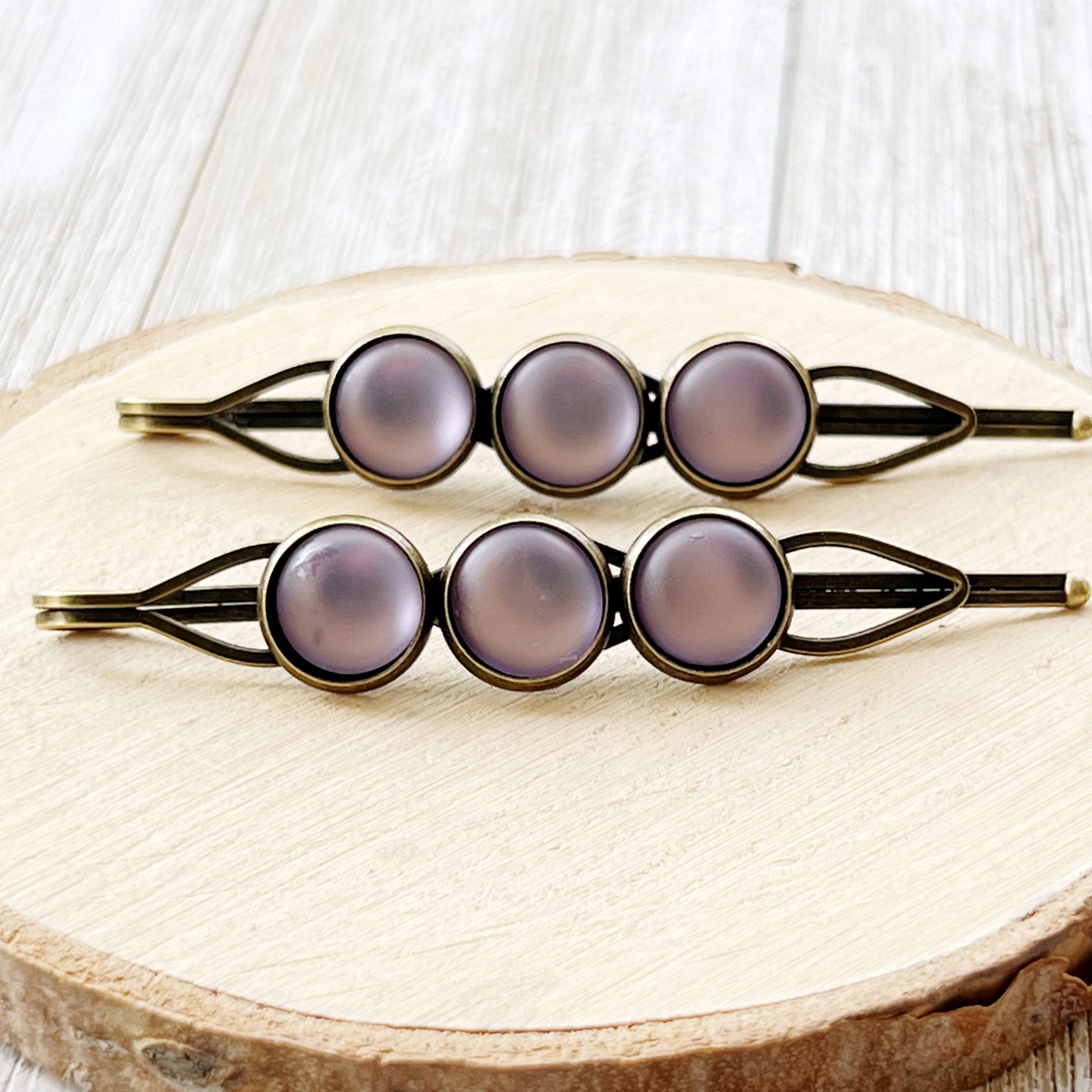 Satin Purple Rhinestone Hair Pins
