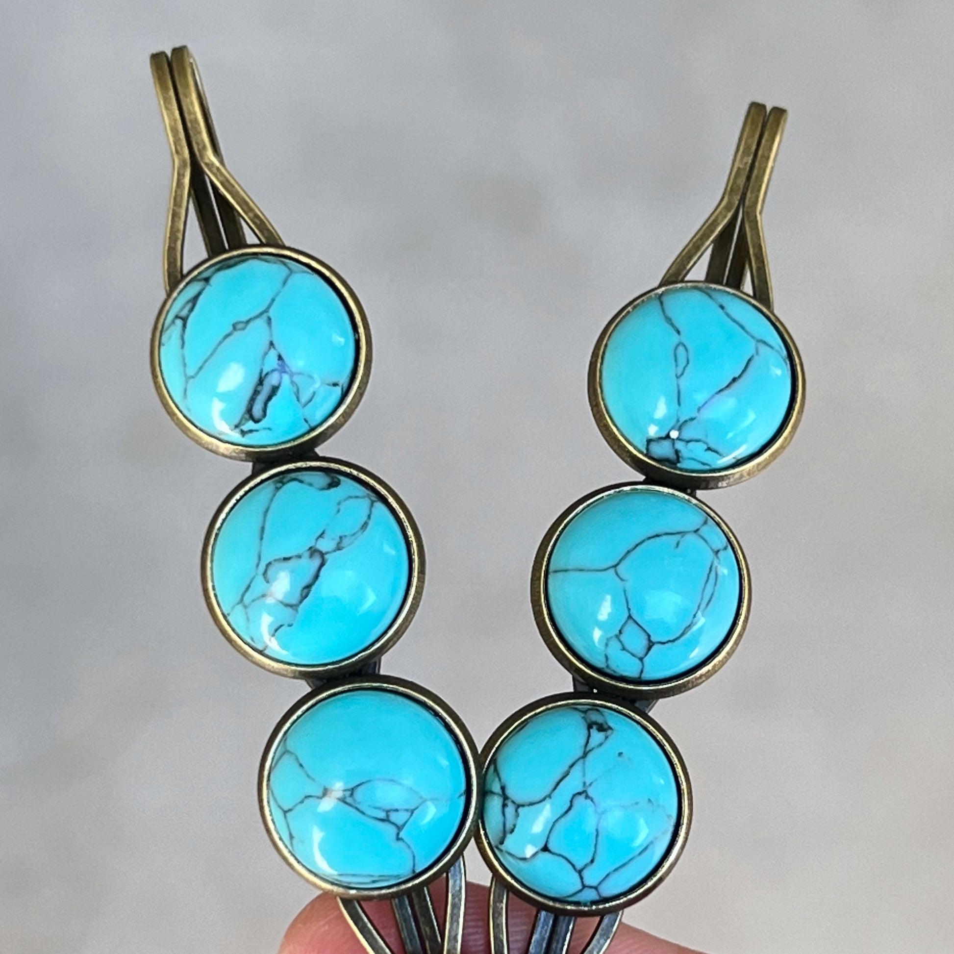 Turquoise Hair Pins - Western Cowgirl Decorative Brass Bobby Pins, Women's Southwestern Hair Accessories
