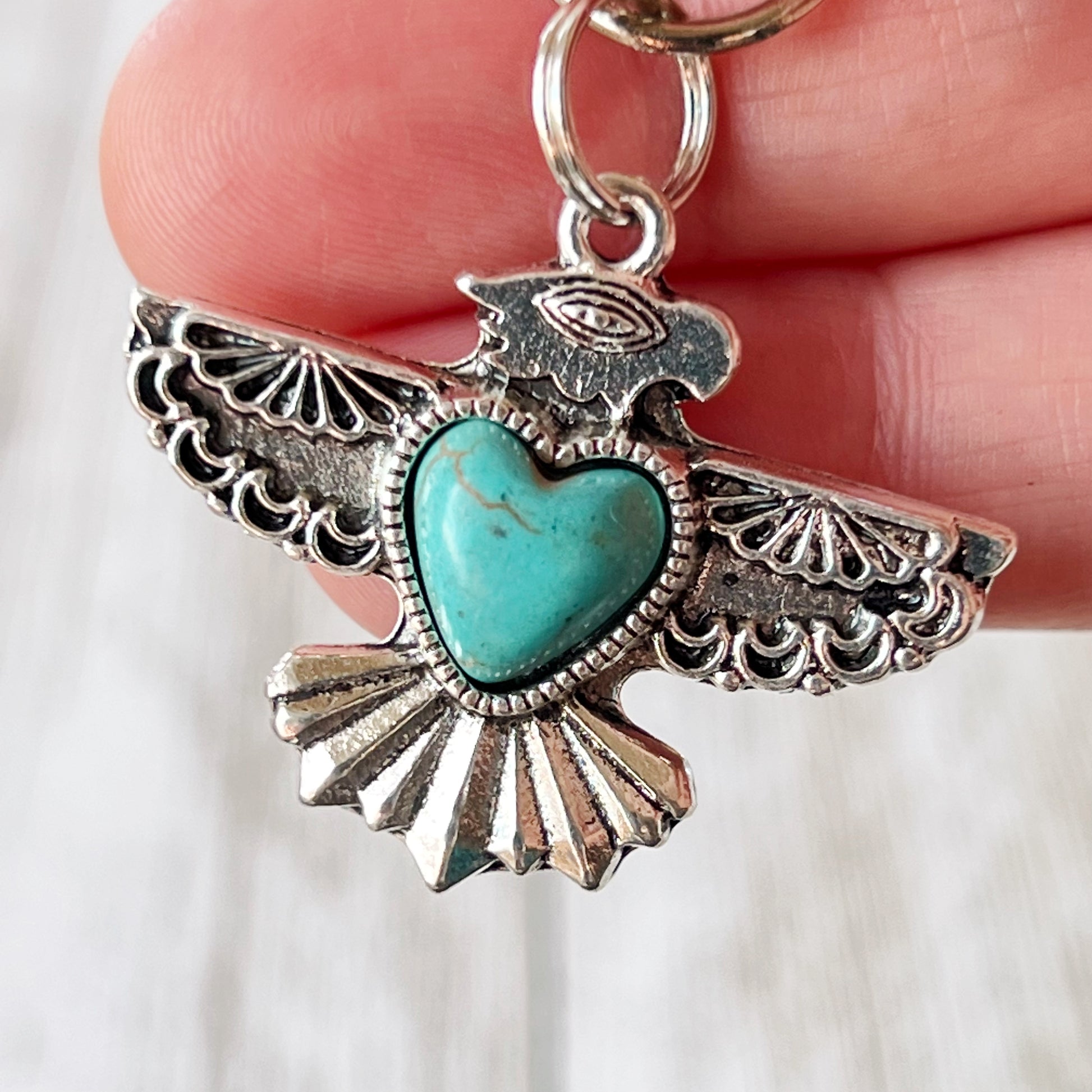 Turquoise Thunderbird Western Zipper Pull Handbag Charm - Stylish Southwest-Inspired Accessory