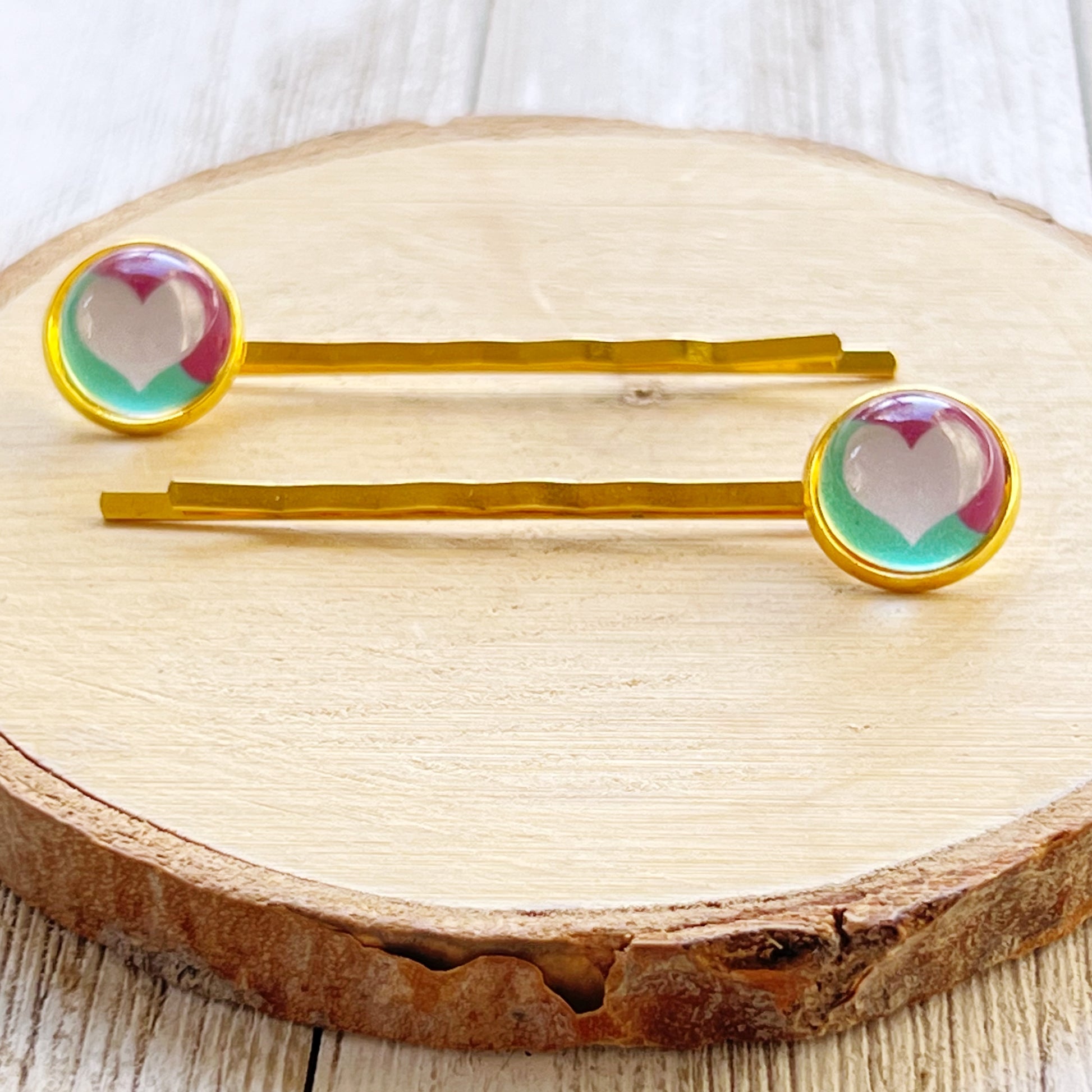 White, Purple and Teal Heart Hair Pins