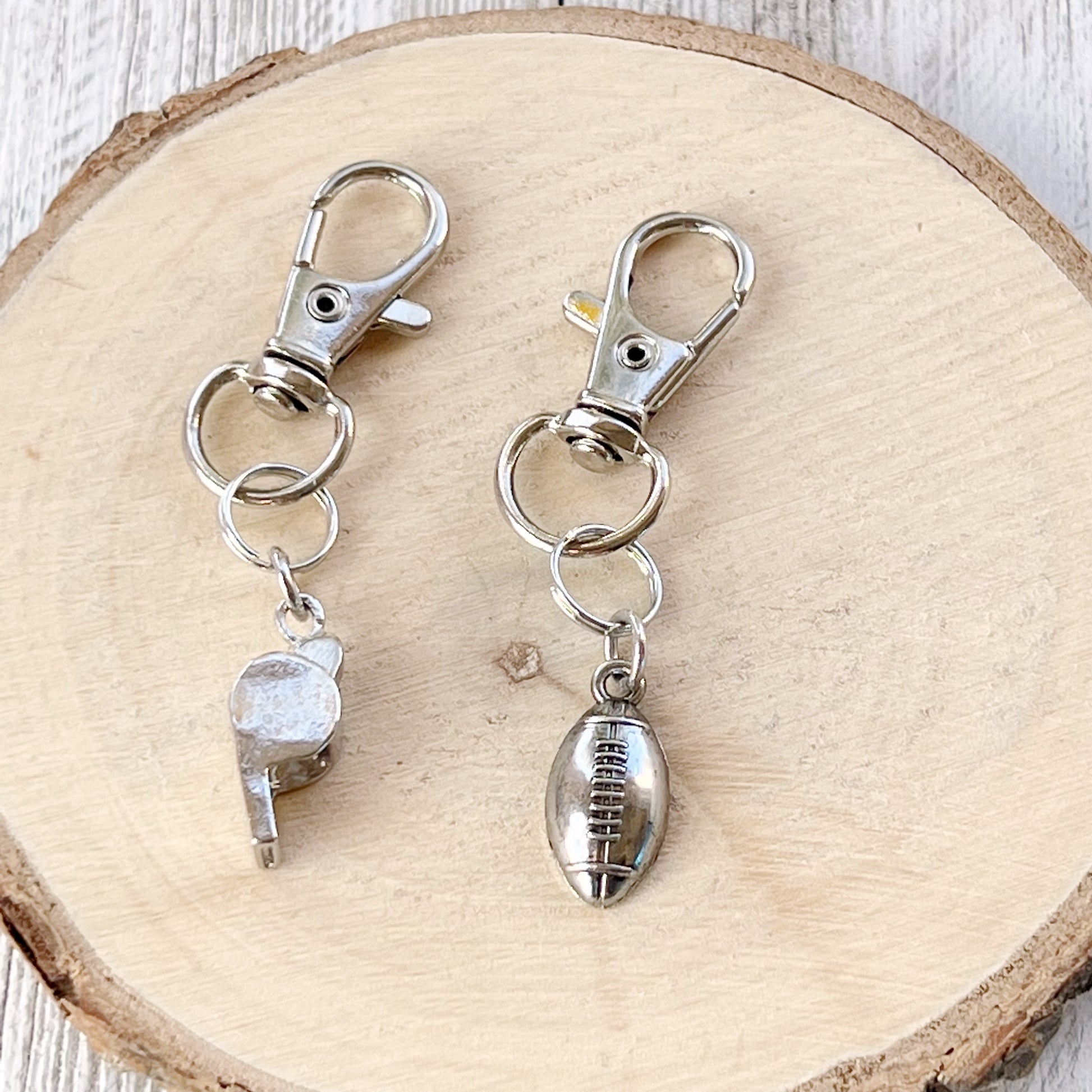 Football Zipper Pull Keychain Charm with Whistle
