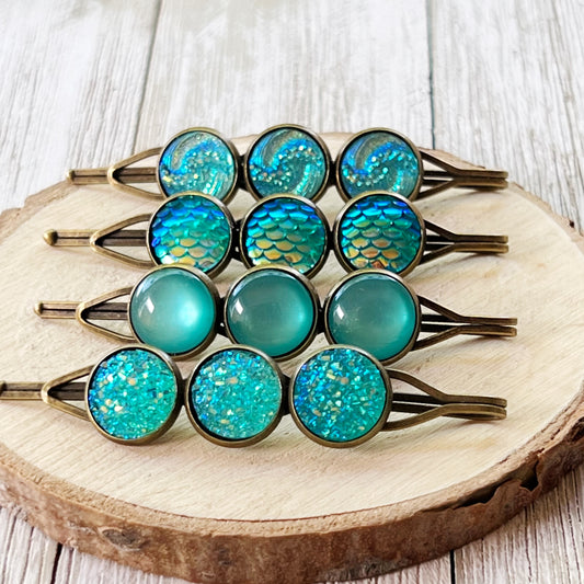 Blue Green Druzy Hair Pins - Stylish Women's Hair Accessories Hair Clips & Bobby Pins