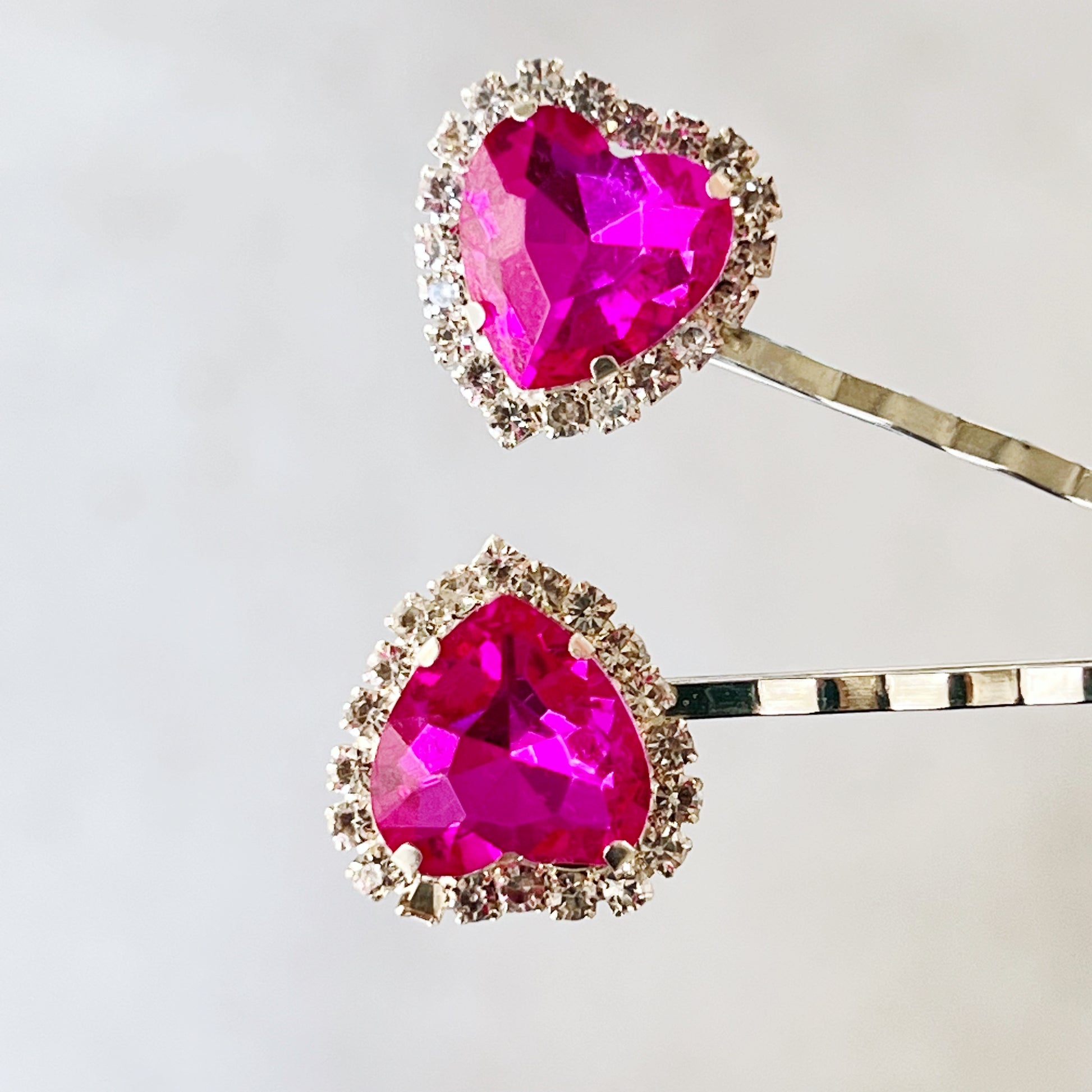 Pink Rhinestone Heart Hair Pins