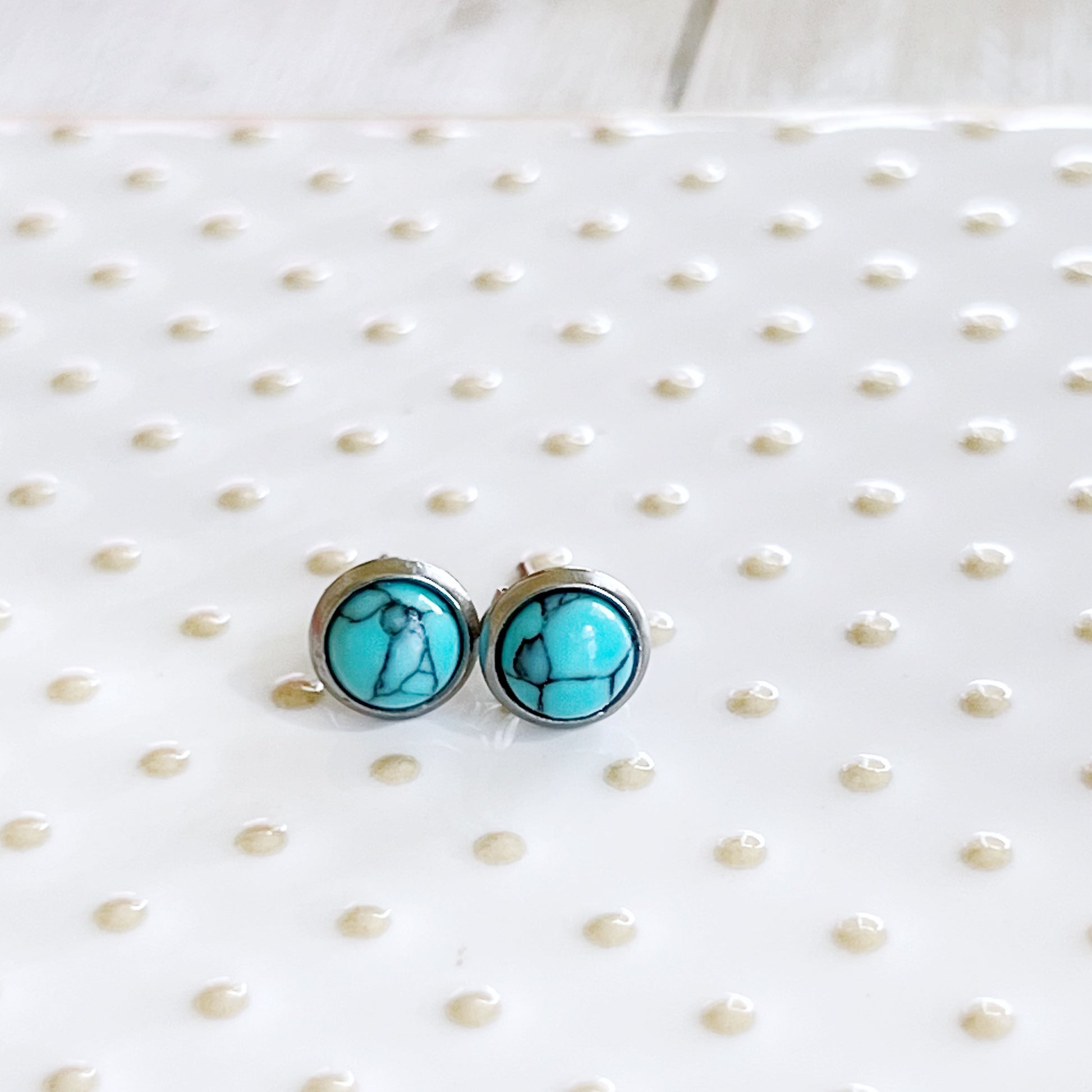 Turquoise Stud Earrings – 6mm Round Silver Boho Western Jewelry