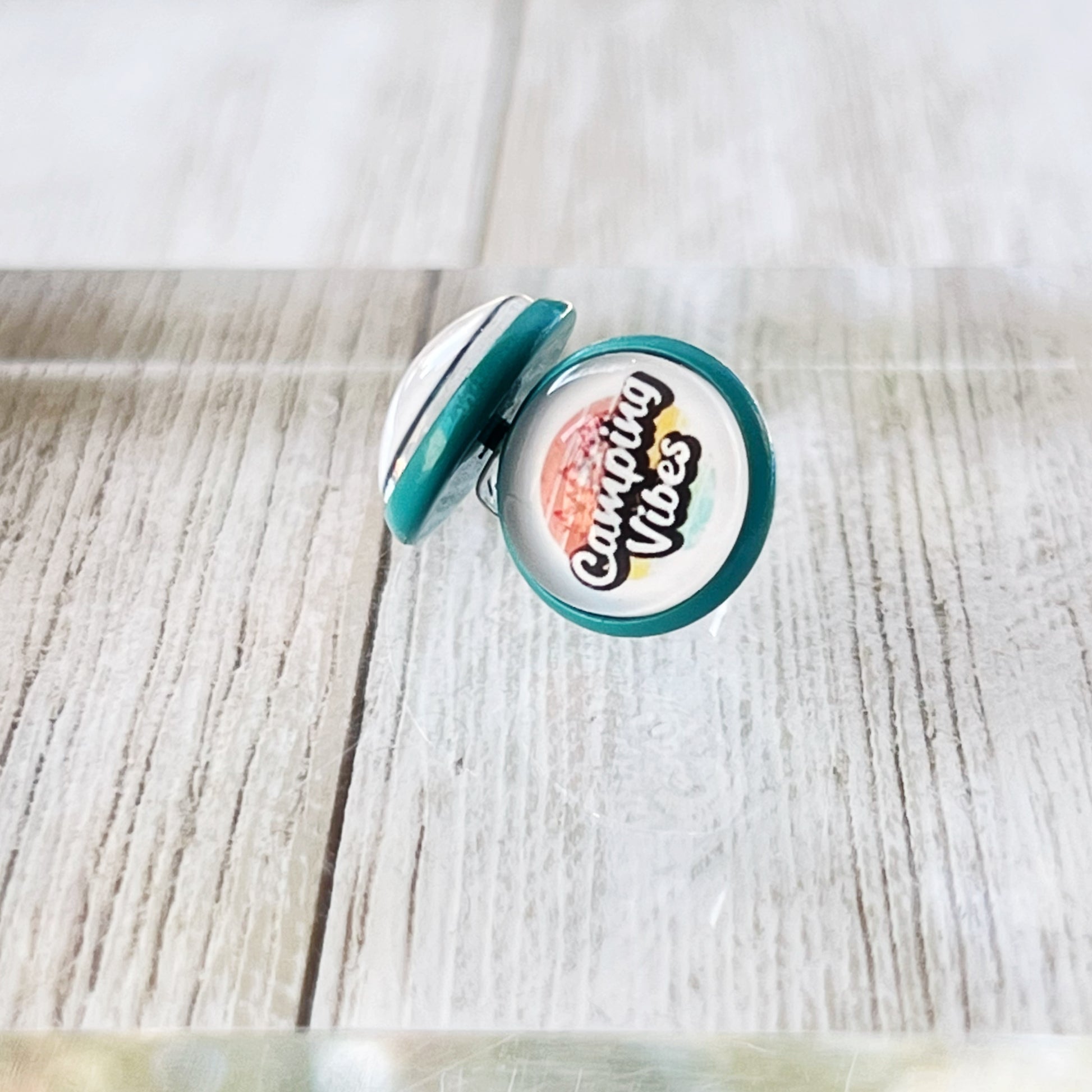 Camping Vibes Stud Earrings – Teal Stainless Steel