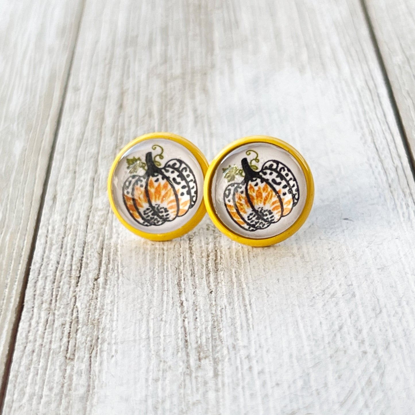 Pumpkin & Sunflower Yellow Stud Earrings: Unique Autumn Accents for Your Style