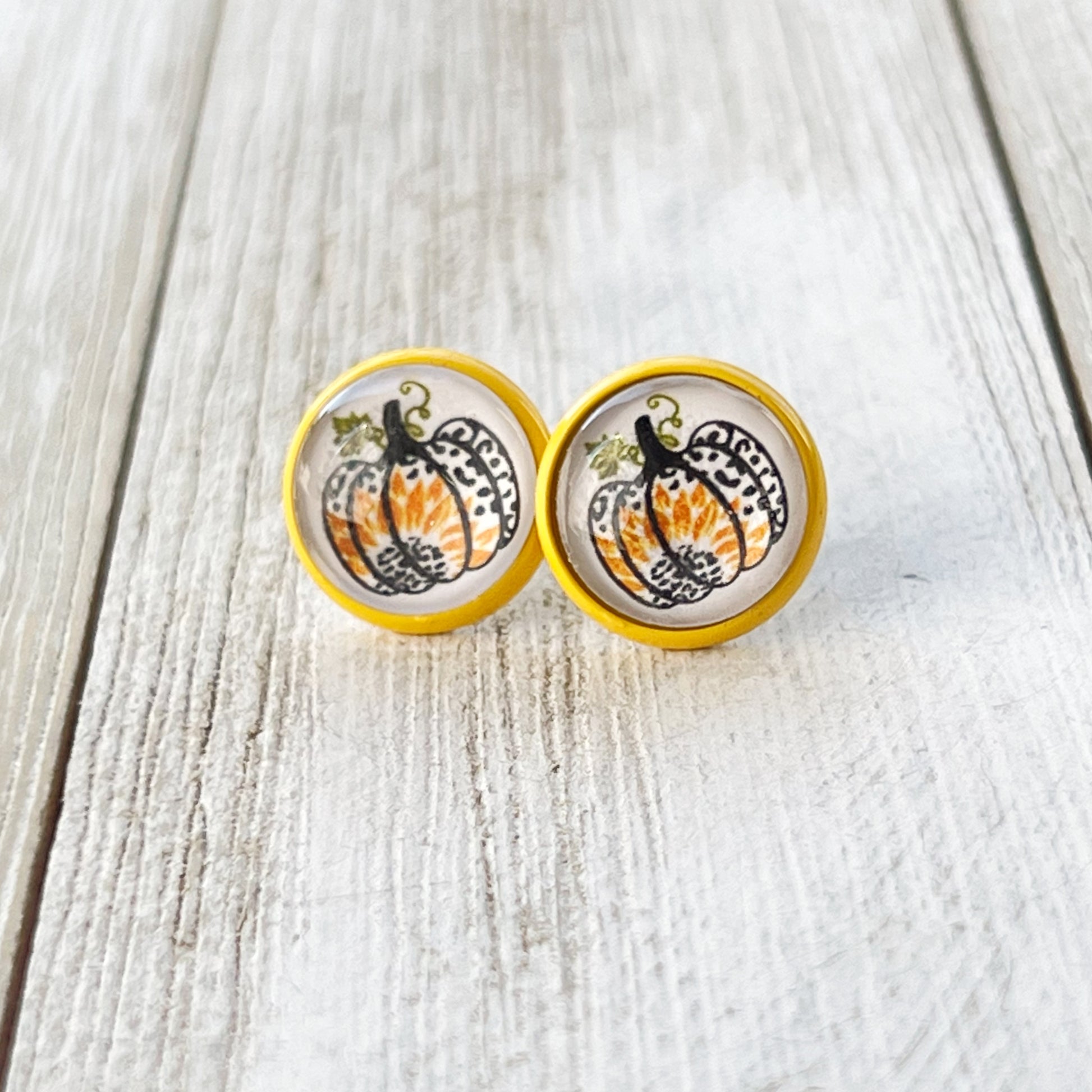 Pumpkin & Sunflower Yellow Stud Earrings: Unique Autumn Accents for Your Style