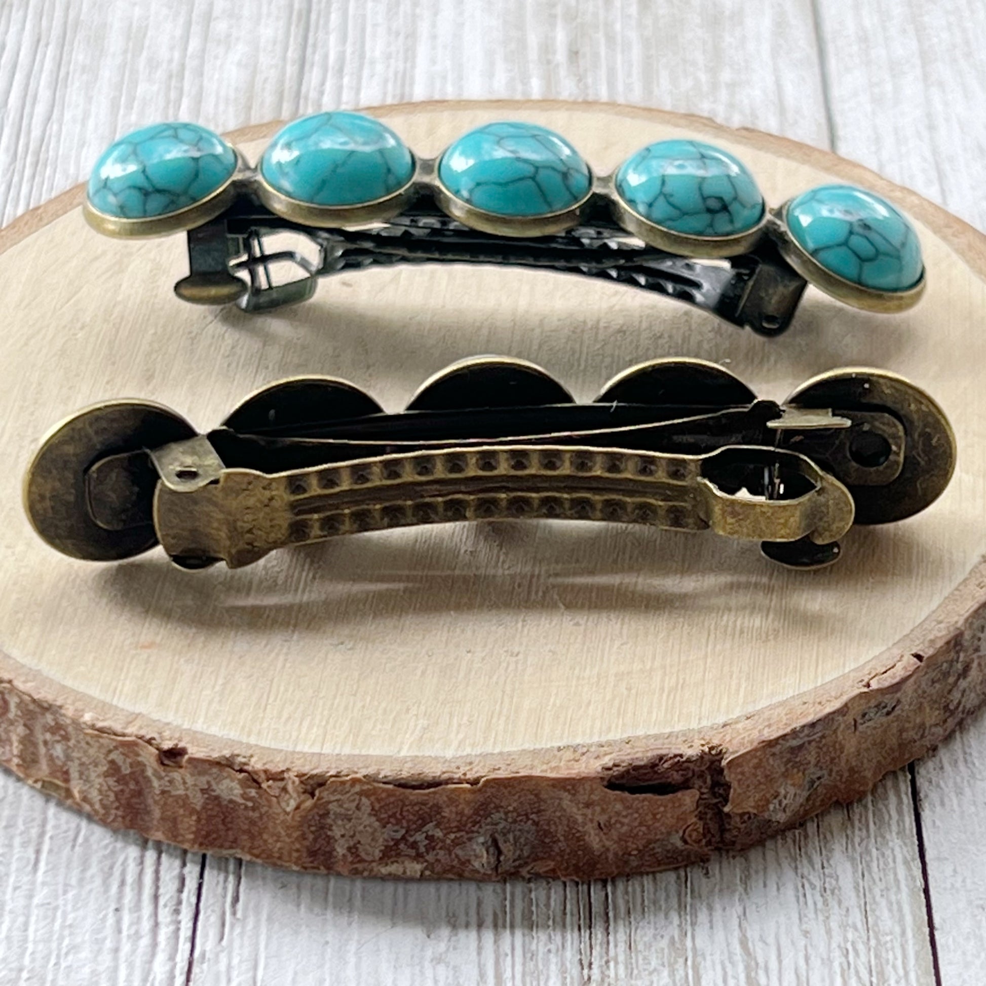 Turquoise Hair Barrettes - Western Cowgirl Hair Pins, Women's Southwestern Boho Hair Accessories, Set of 2