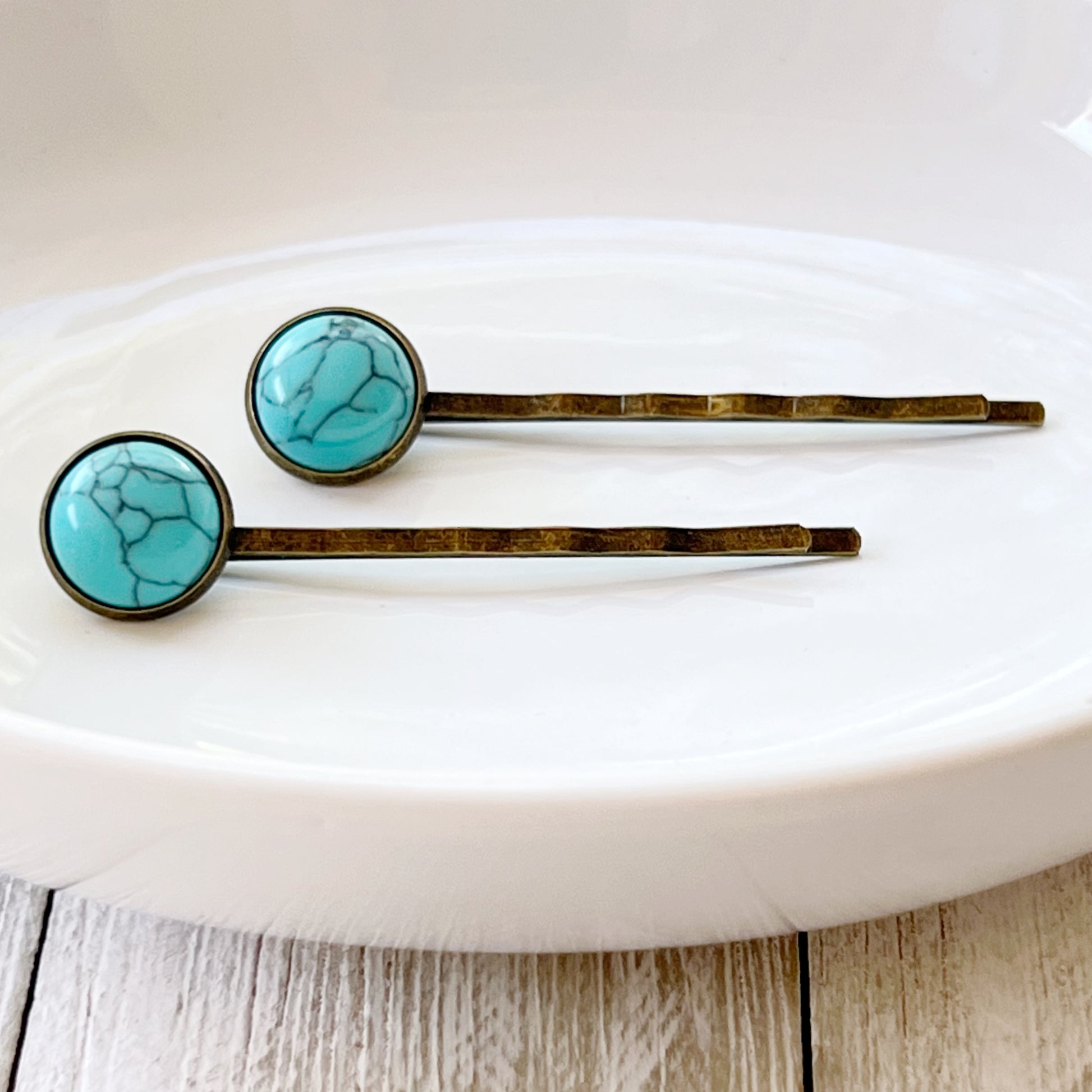 Turquoise Hair Pins - Western Cowgirl Decorative Brass Bobby Pin, Women's Southwestern Hair Accessories
