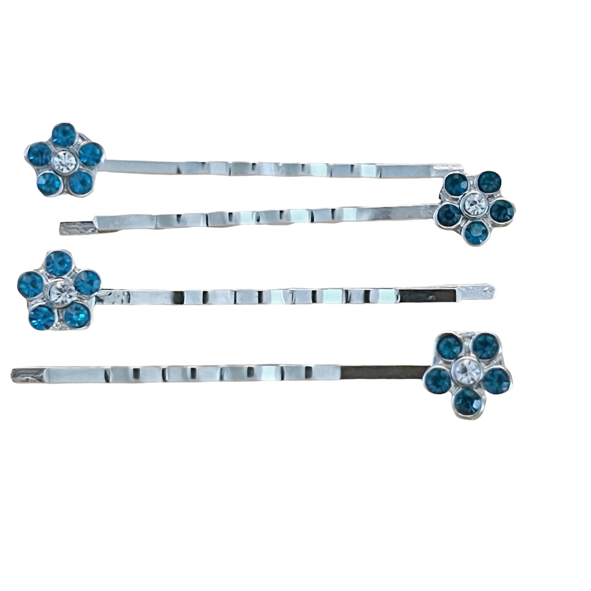 Blue Rhinestone Flower Hair Pins - Elegant and Sparkling Floral Hair Accessories