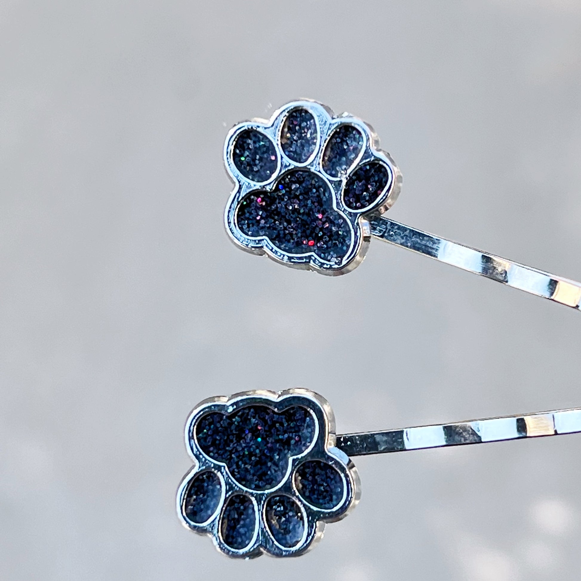 Black Glitter Paw Print Hair Pins - Playful & Stylish Animal-Inspired Accessories