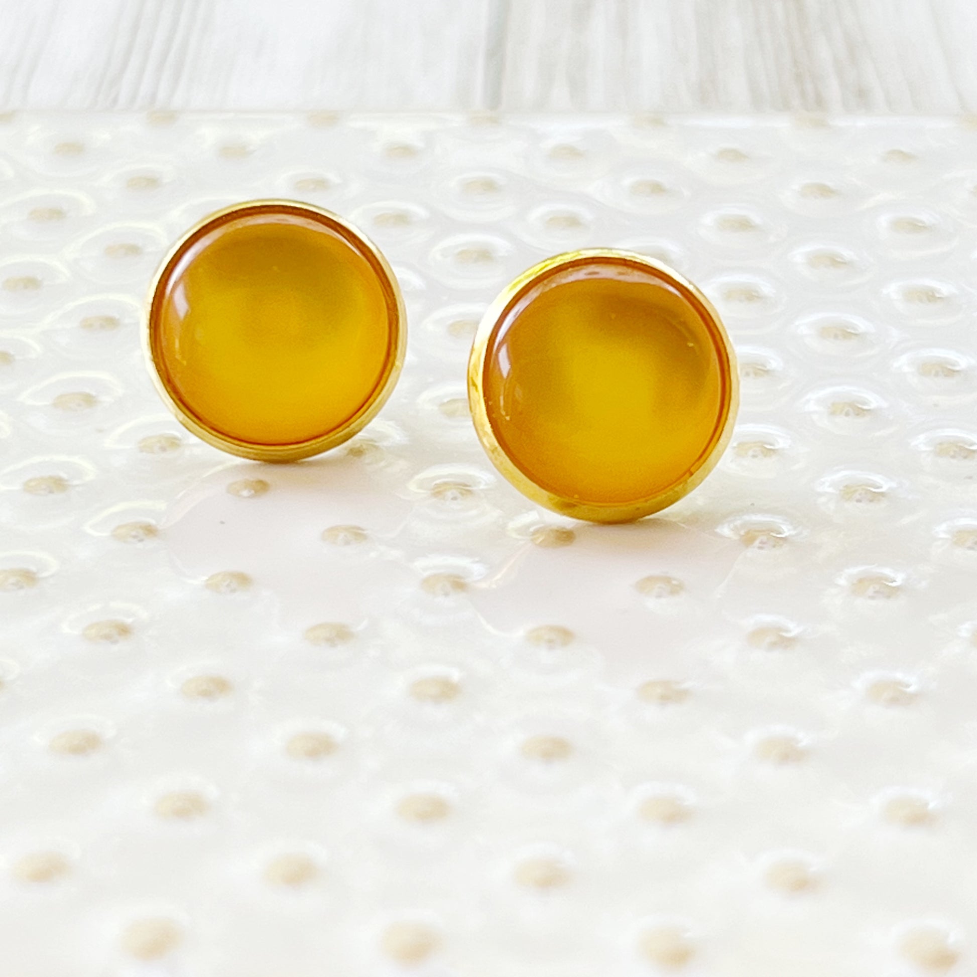 Orange Resin Gold Stud Earrings - Stylish & Vibrant Accessories