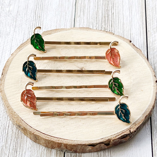 Enamel Leaf Hair Pins - Pink, Green & Blue - Colorful & Stylish Accessories