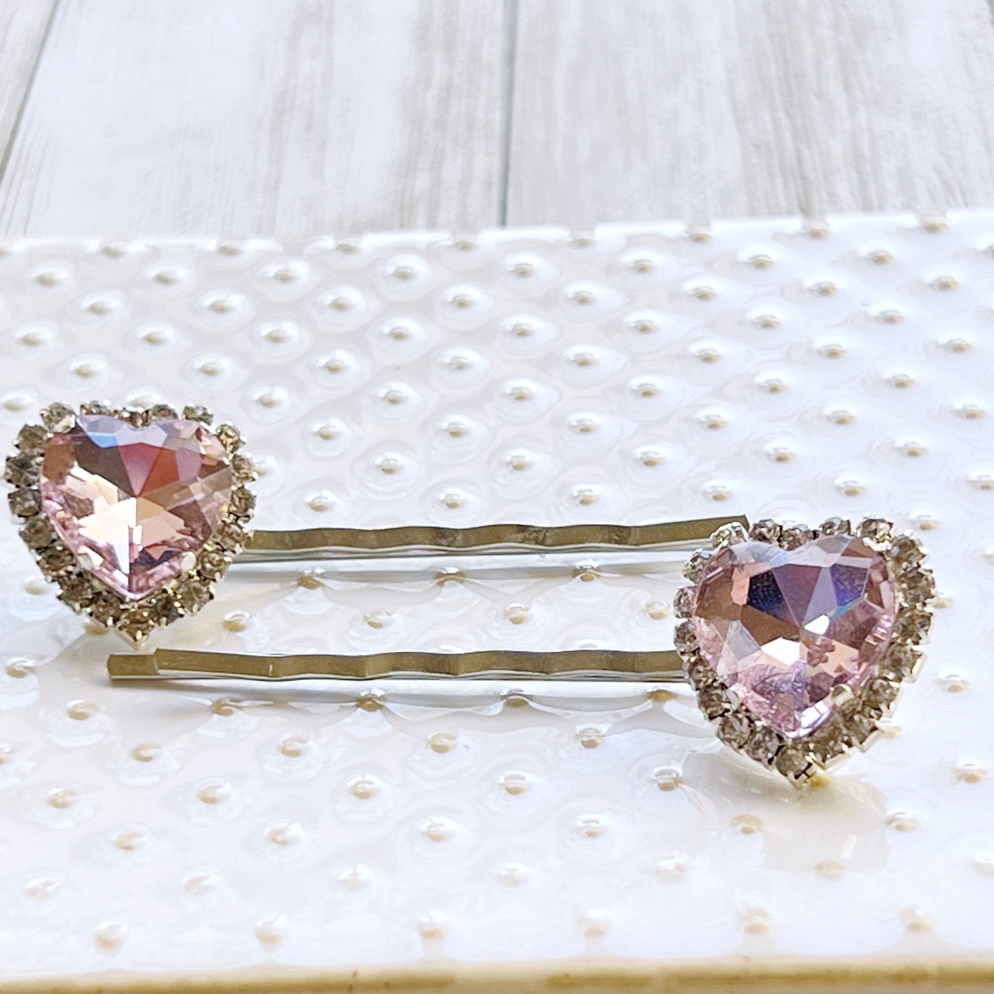 Light Pink Rhinestone Heart Hair Pins