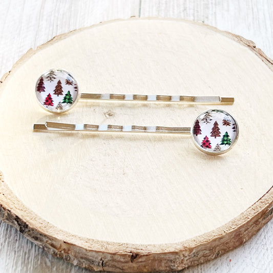 Plaid Christmas Tree Holiday Bobby Pins