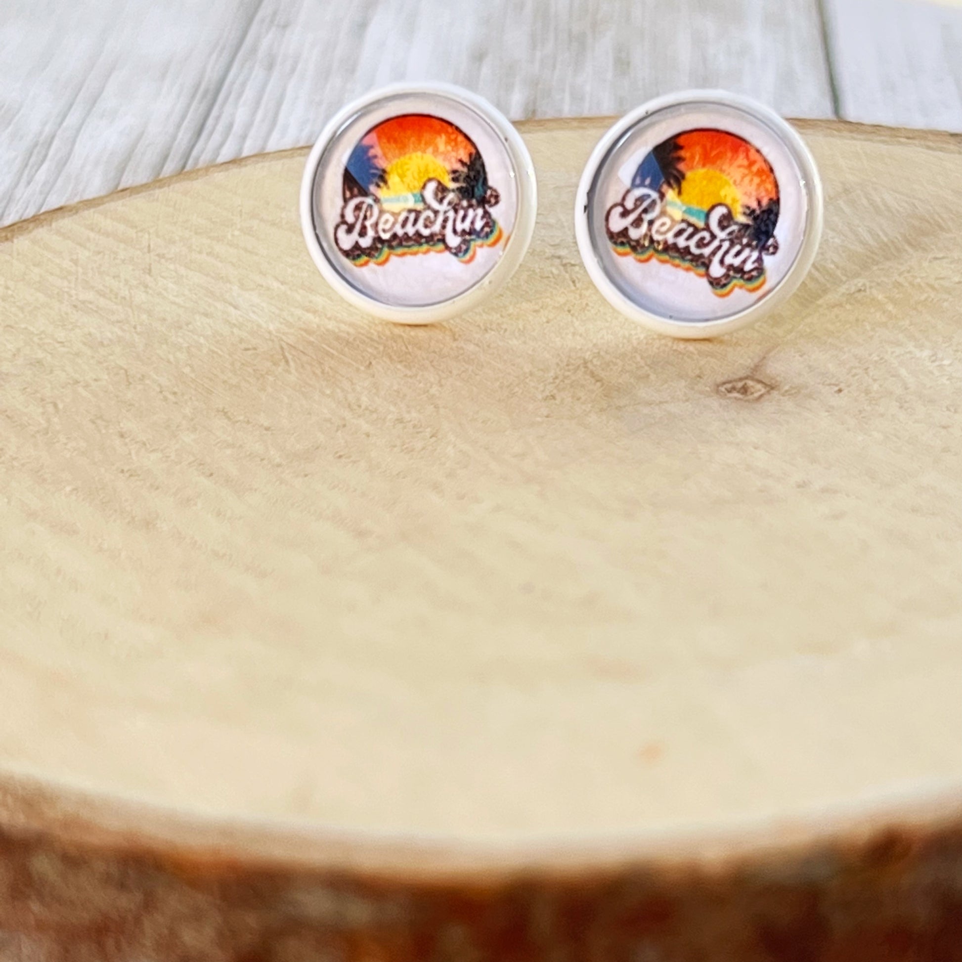 Beach Sunset White Stud Earrings - Coastal Chic Accessories