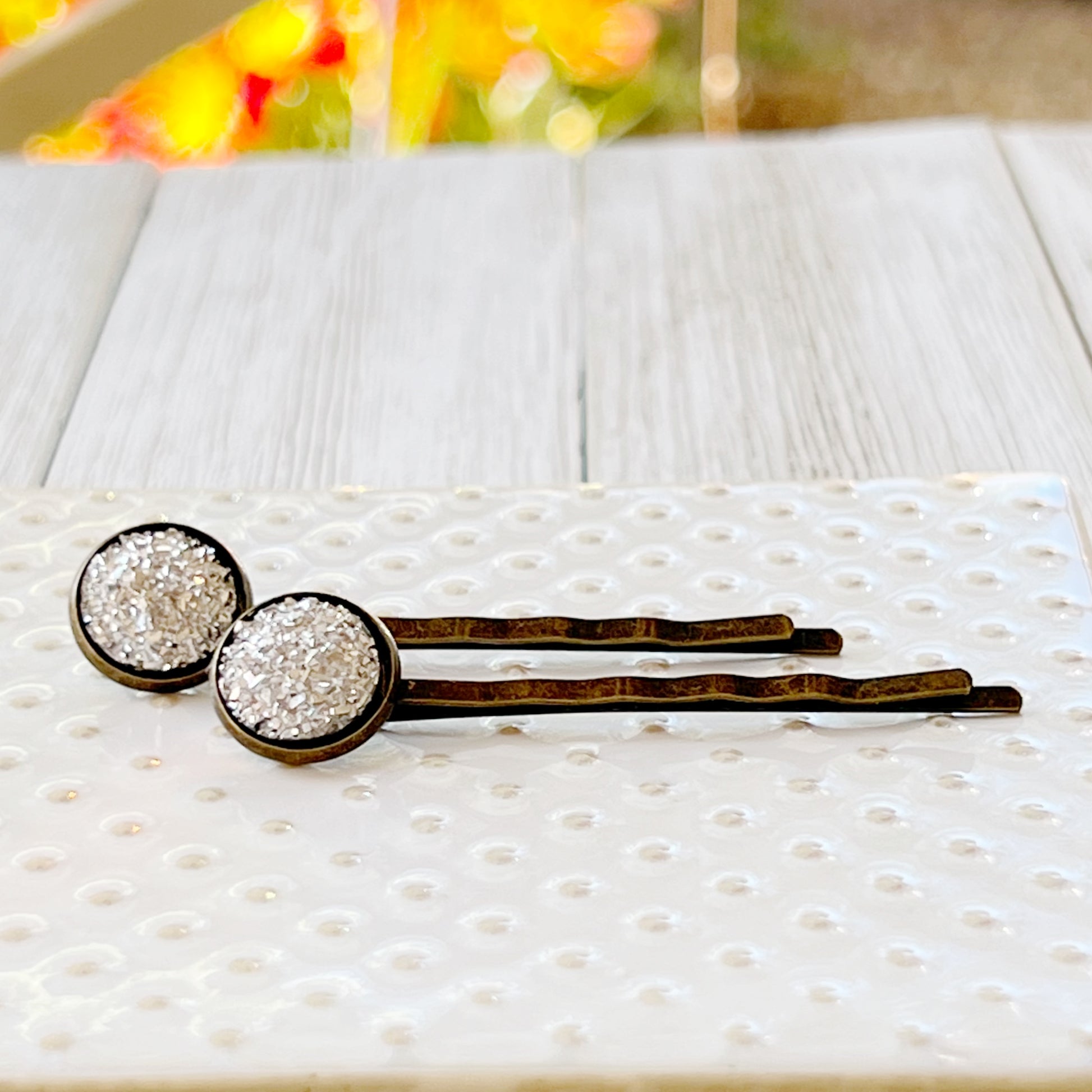 Silver Druzy Brass Hair Pins: Sparkling Accents for Sophisticated Hairstyles