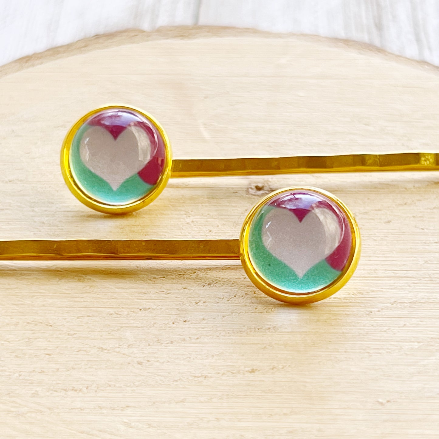 White, Purple and Teal Heart Hair Pins