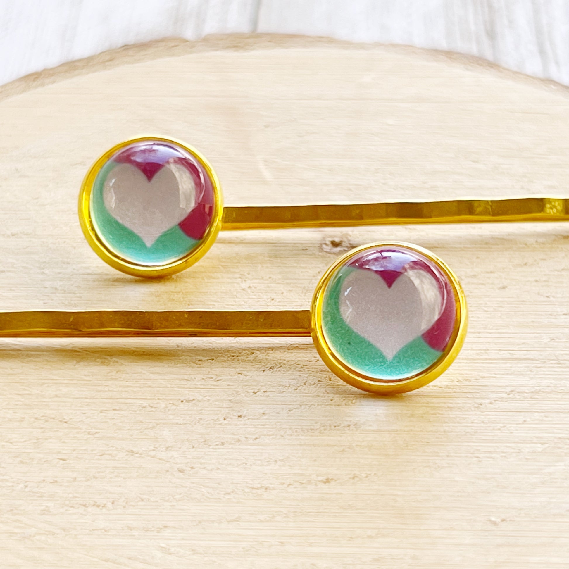 White, Purple and Teal Heart Hair Pins