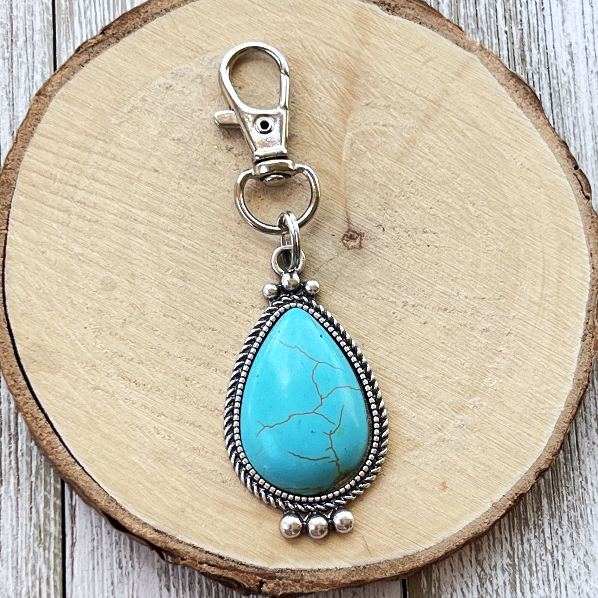 Teardrop Turquoise Purse Charm – Silver Boho Western Bag Accessory
