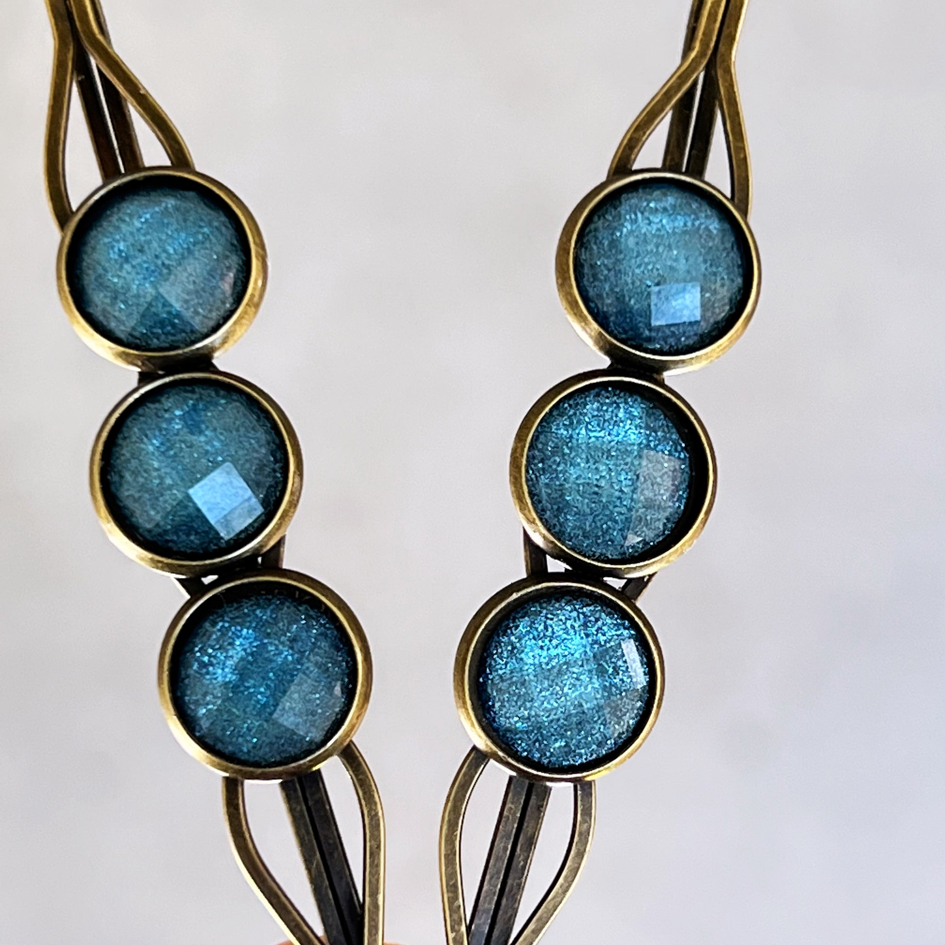 Teal Shimmer Hair Pins – Faceted Acrylic Boho Western Bobby Pins