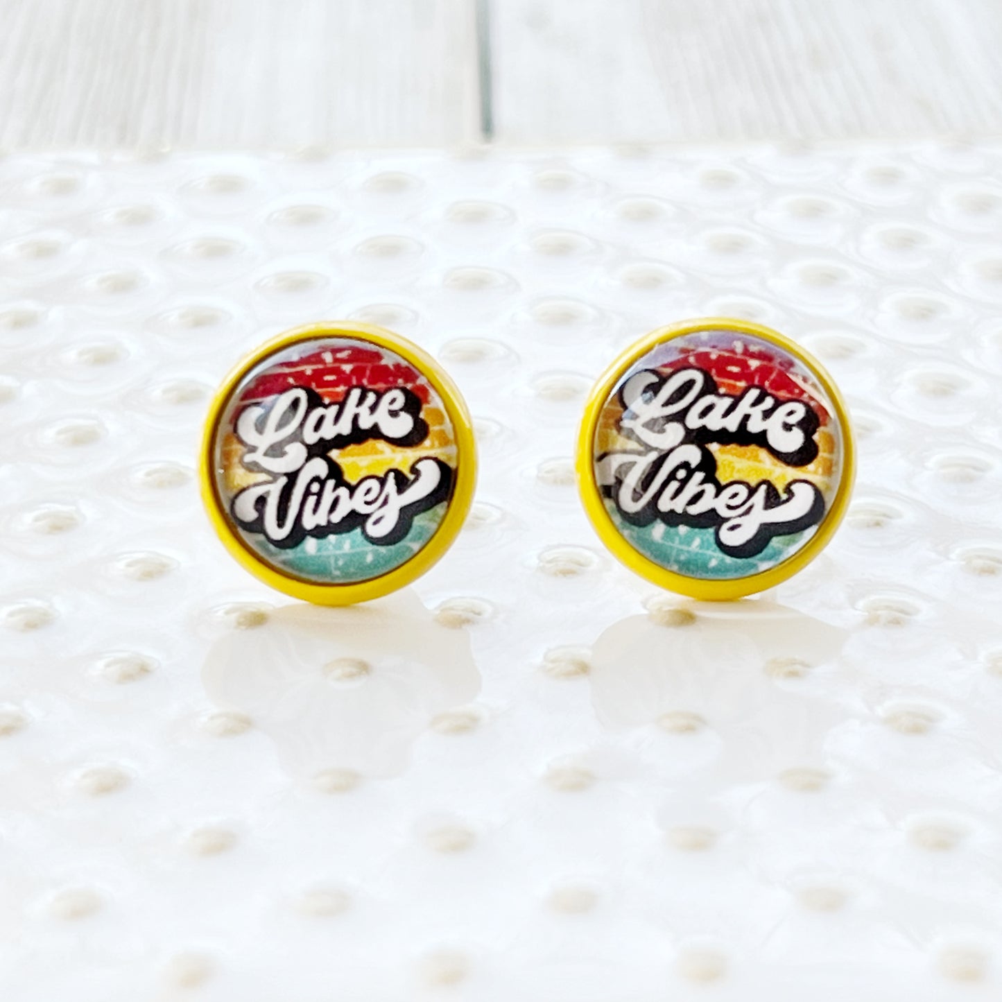 Yellow Stud Earrings with 'Lake Vibes' - Stylish & Vibrant Accessories