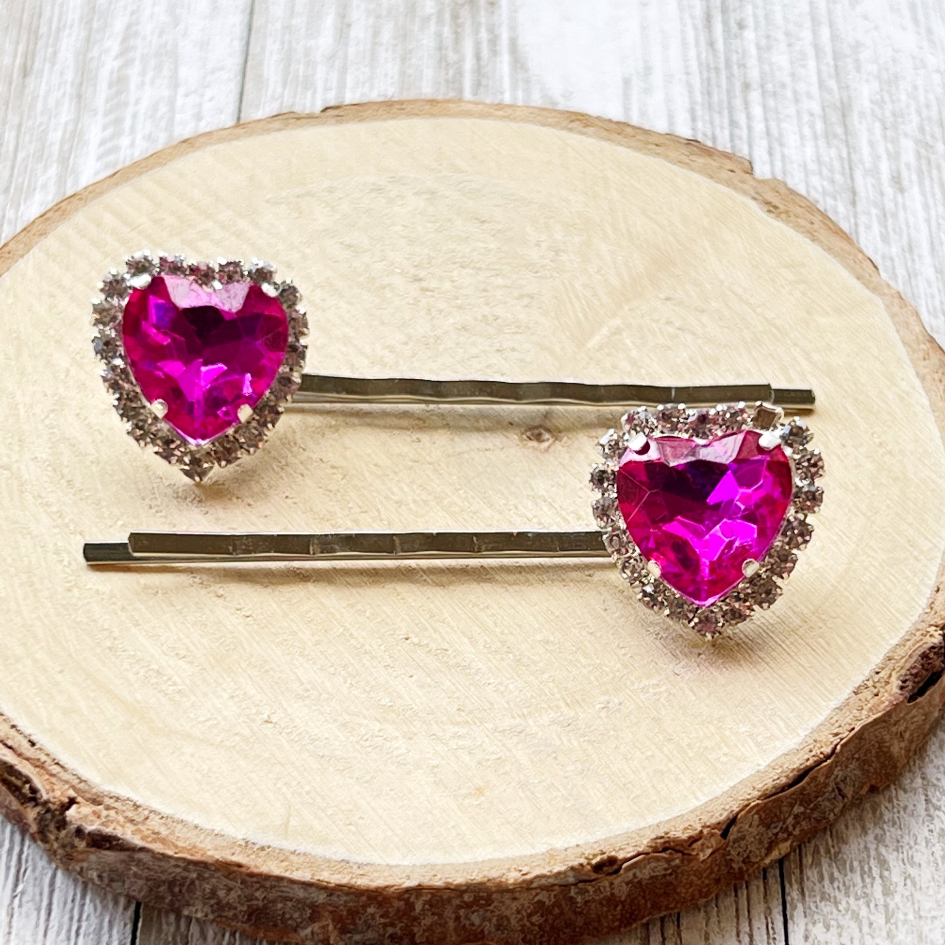 Pink Rhinestone Heart Hair Pins