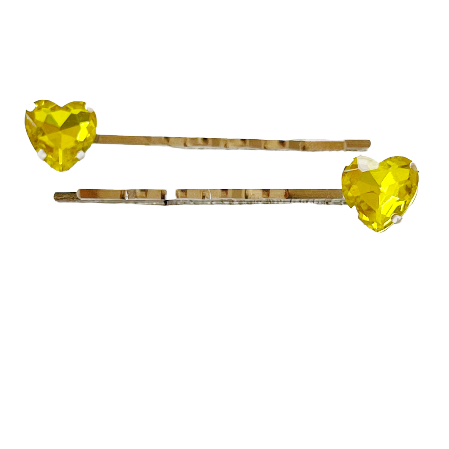 Yellow Rhinestone Heart Silver Hair Pins: Sparkling Romantic Accents