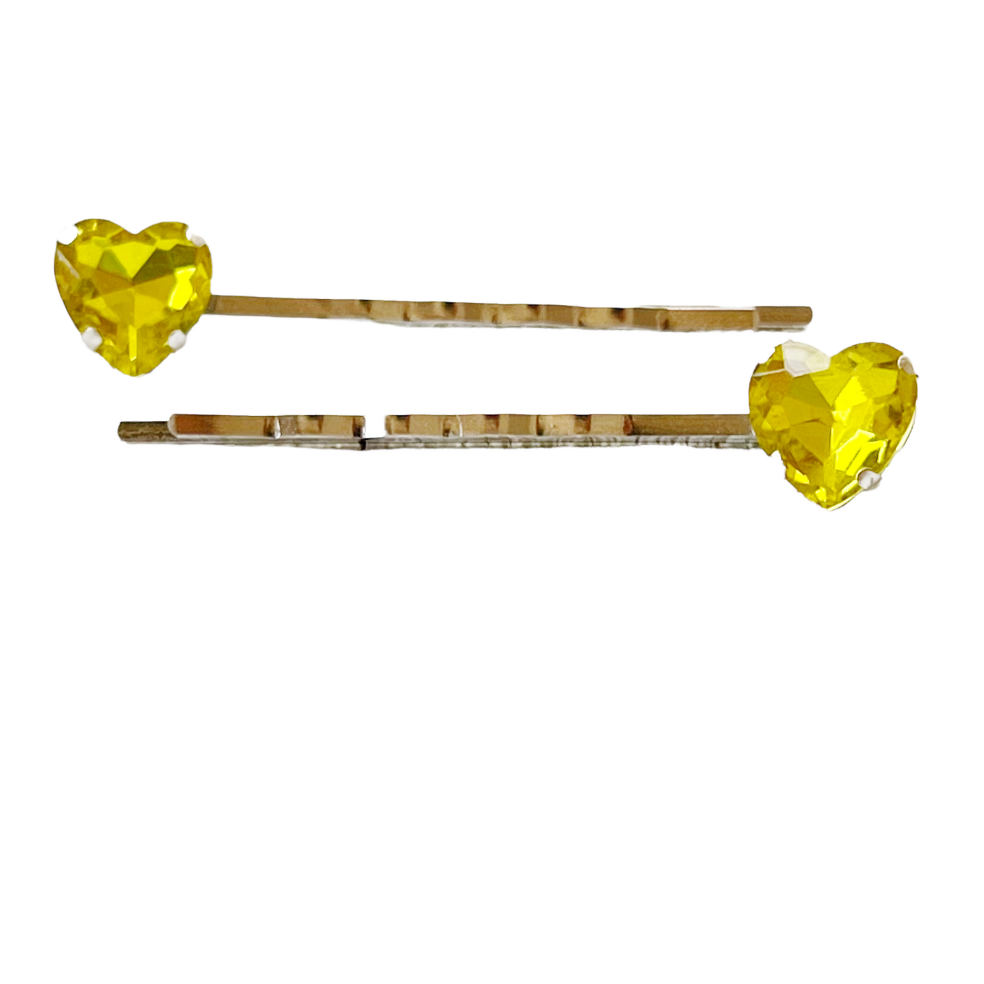 Yellow Rhinestone Heart Silver Hair Pins: Sparkling Romantic Accents