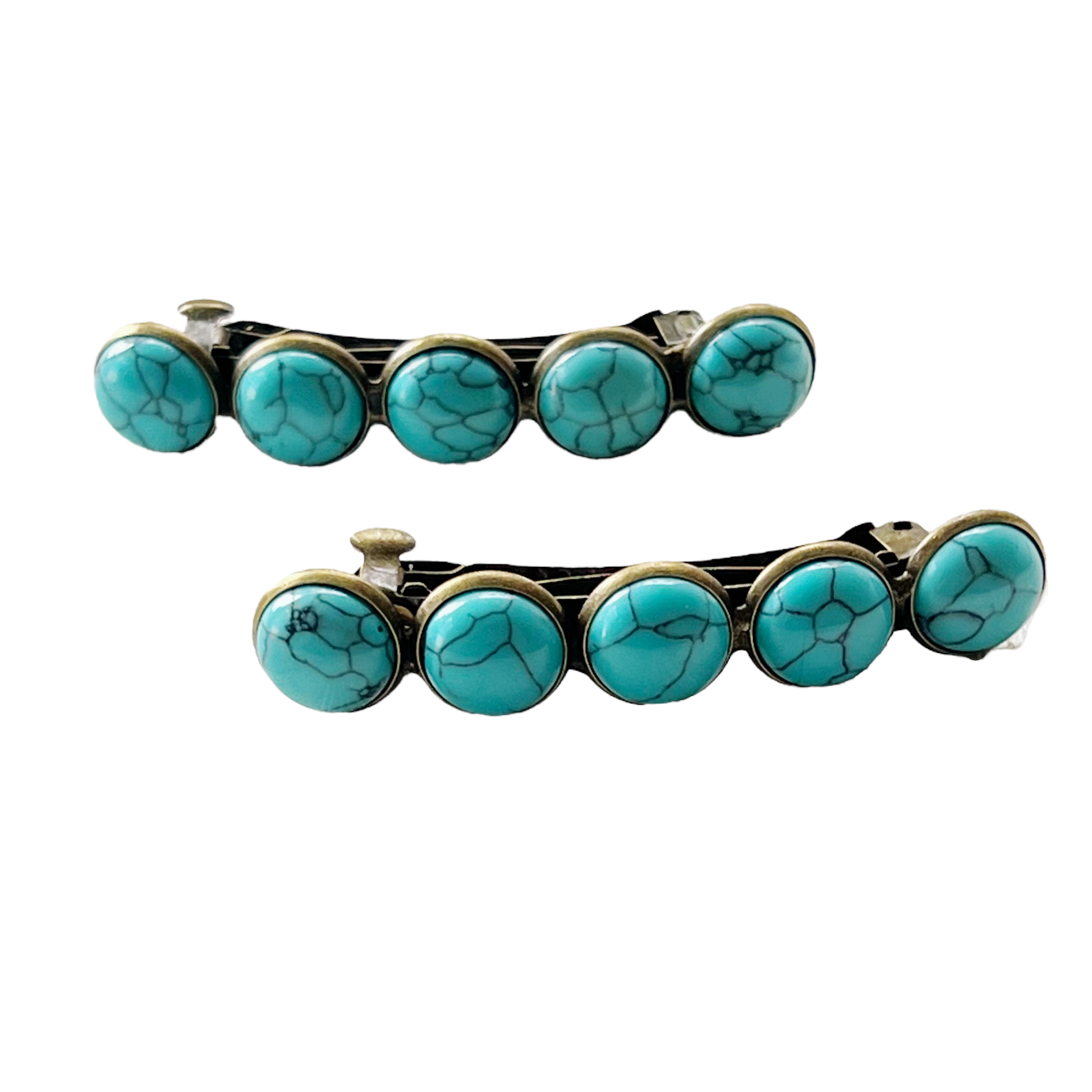 Turquoise Hair Barrettes - Western Cowgirl Hair Pins, Women's Southwestern Boho Hair Accessories, Set of 2