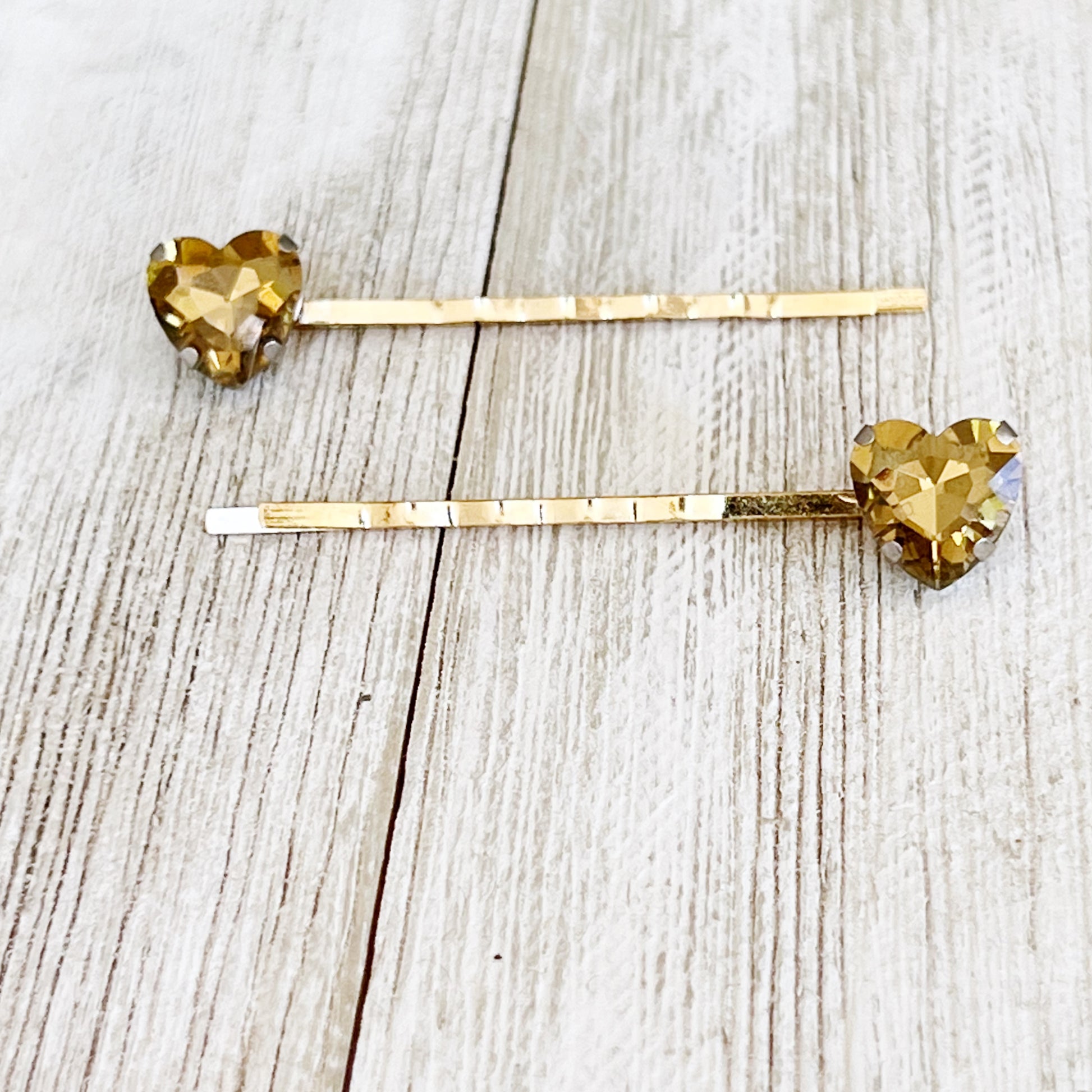 Gold Rhinestone Heart Hair Pins - Elegant & Glamorous Accessories
