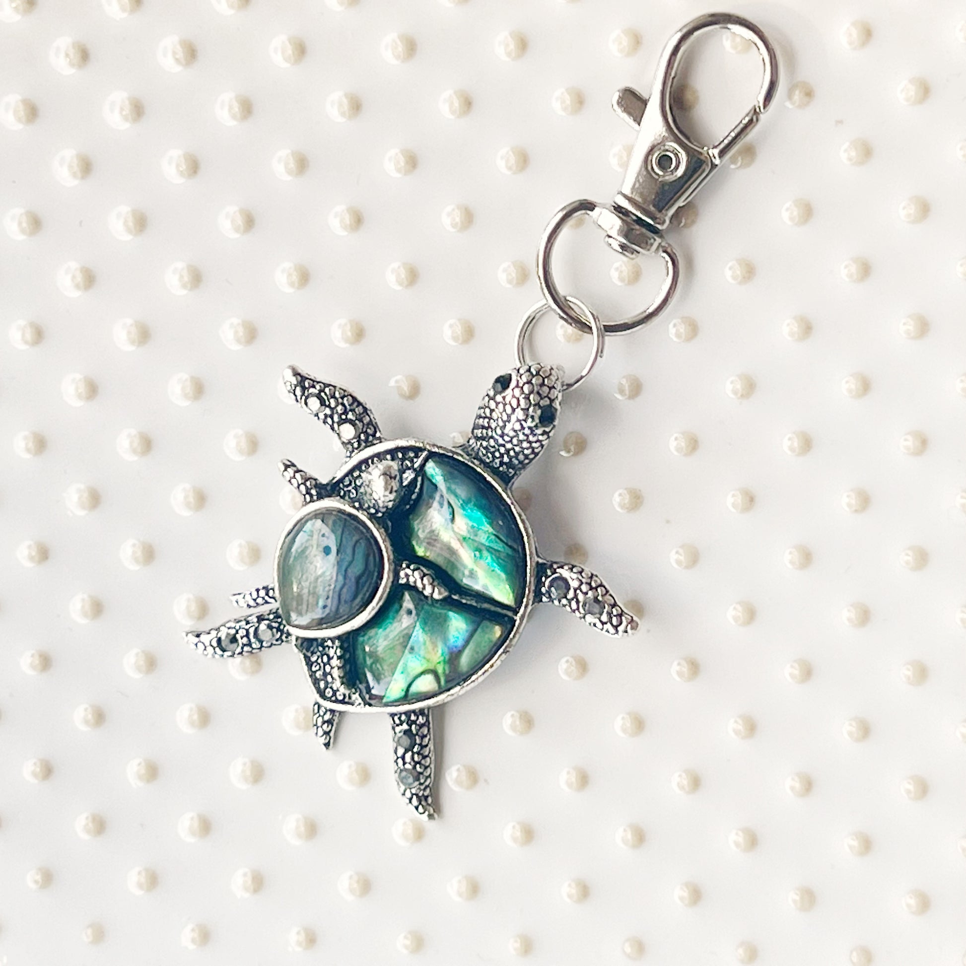 Turtle with Baby Purse Charm with Natural Abalone - Adorable Coastal-Inspired Accessory