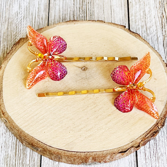 Orange & Purple Butterfly Hair Pins