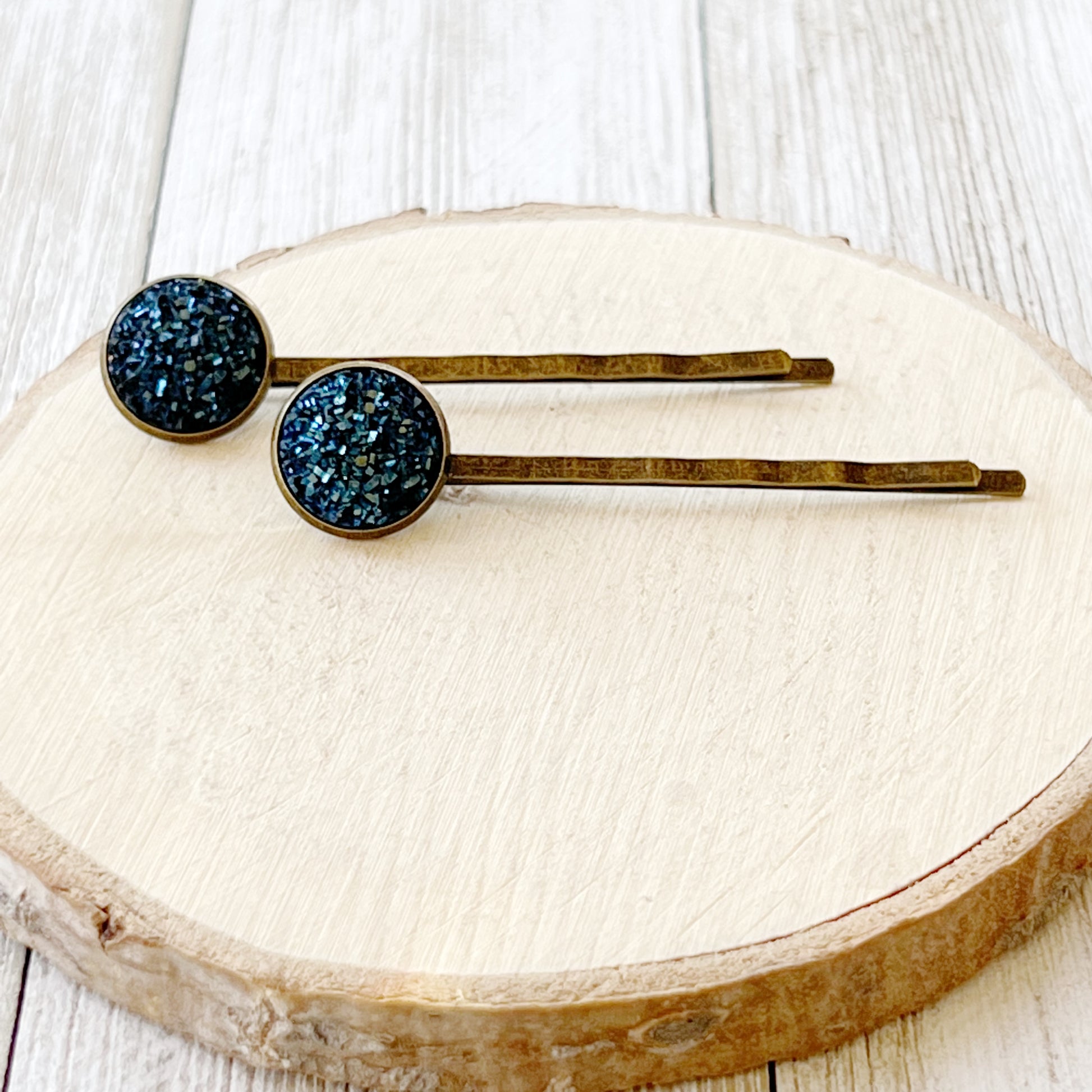 Cobalt Blue Druzy Brass Hair Pins: Elegant & Bold Accessories
