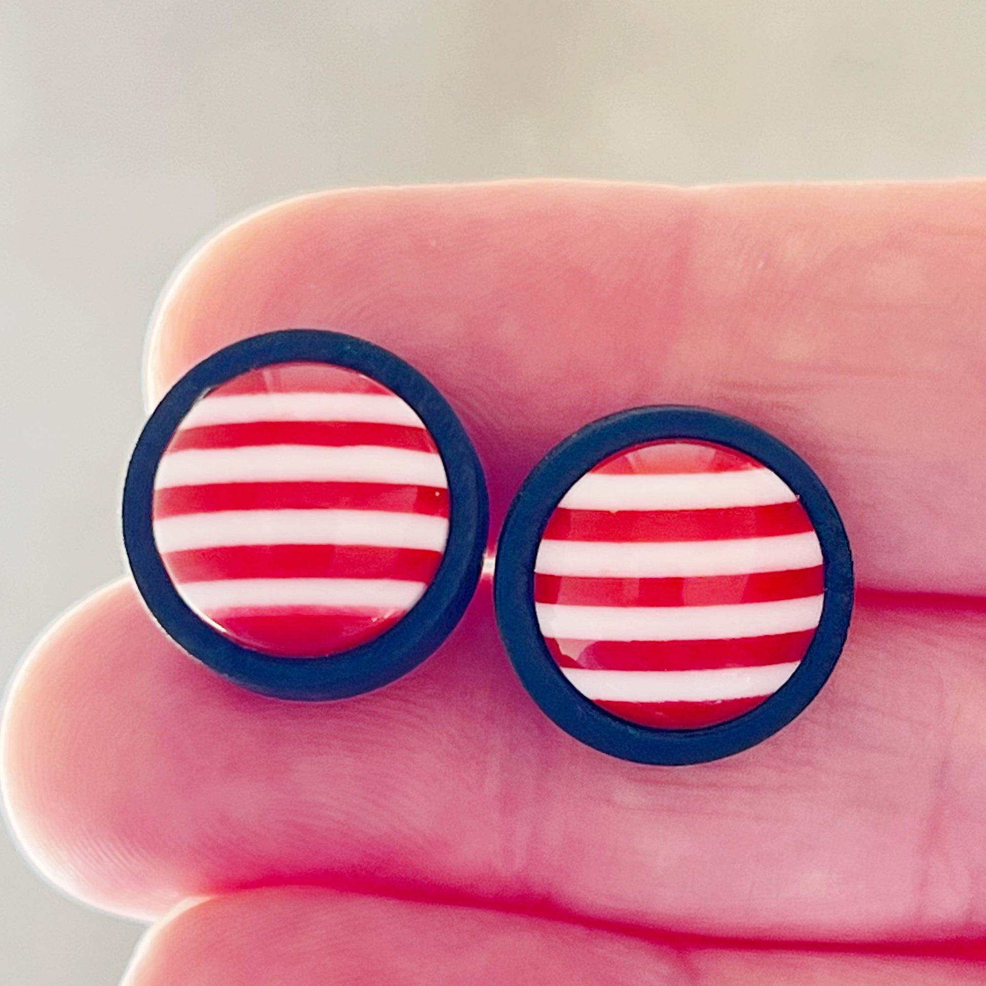 Peppermint Stripe Stud Earrings – Red & White Holiday Candy Cane Jewelry