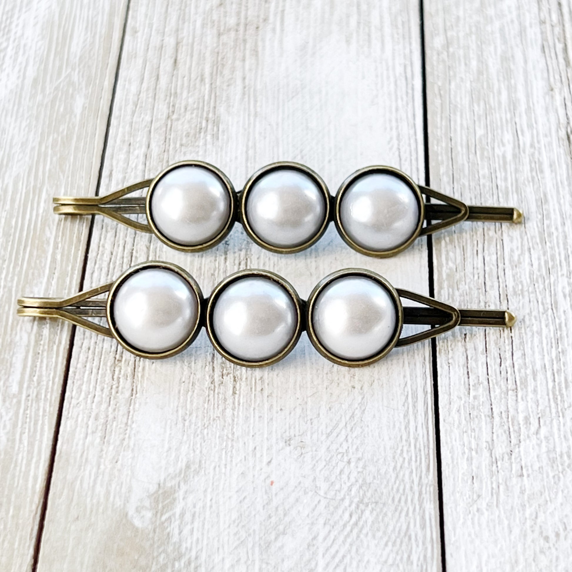 Silver White Pearl Hair Clips, Antiqued Bronze Barrette, Wedding Hair Jewelry, Womens Hair Clip, Womans Barrette, Bridal Hair Piece, Cute Clip
