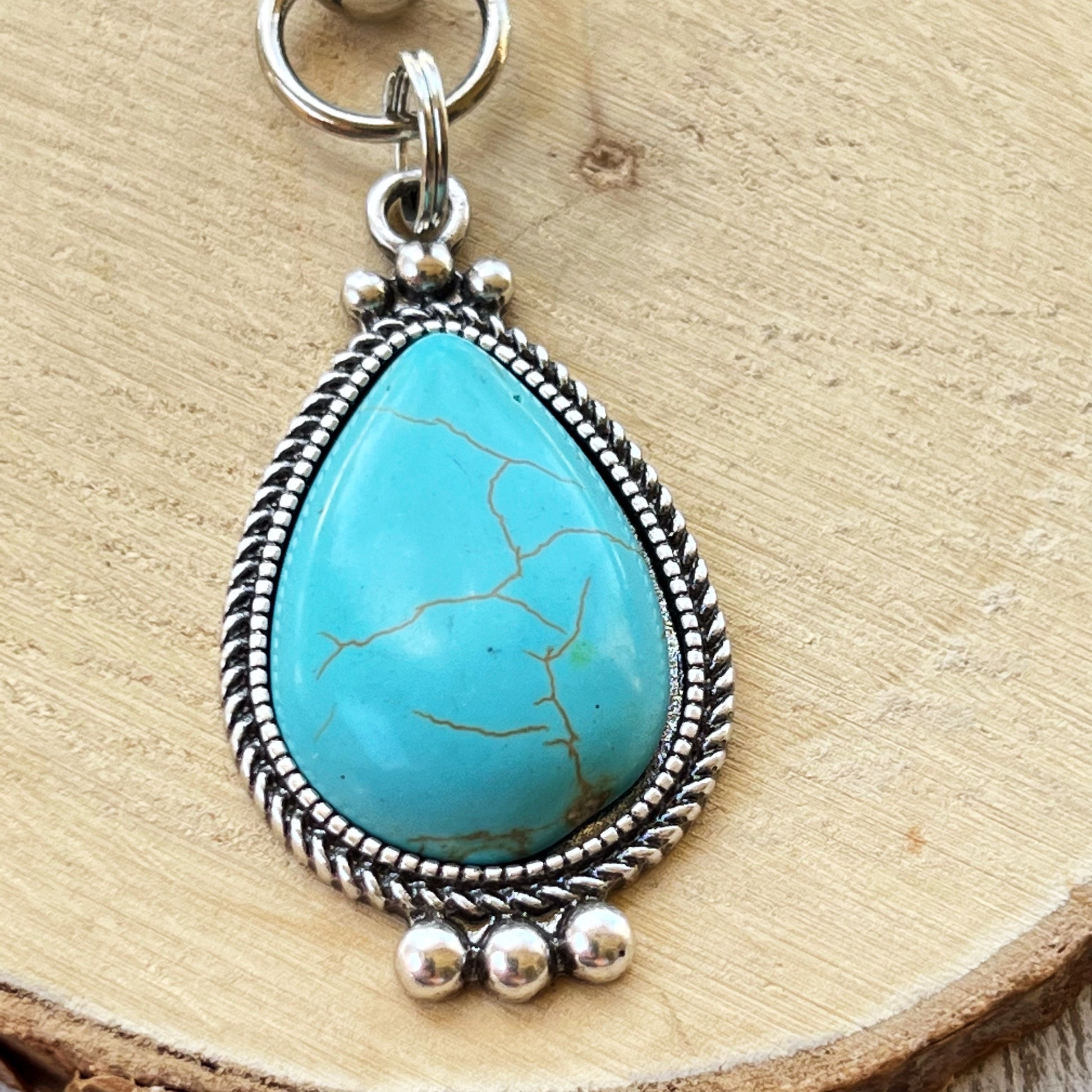 Teardrop Turquoise Purse Charm – Silver Boho Western Bag Accessory
