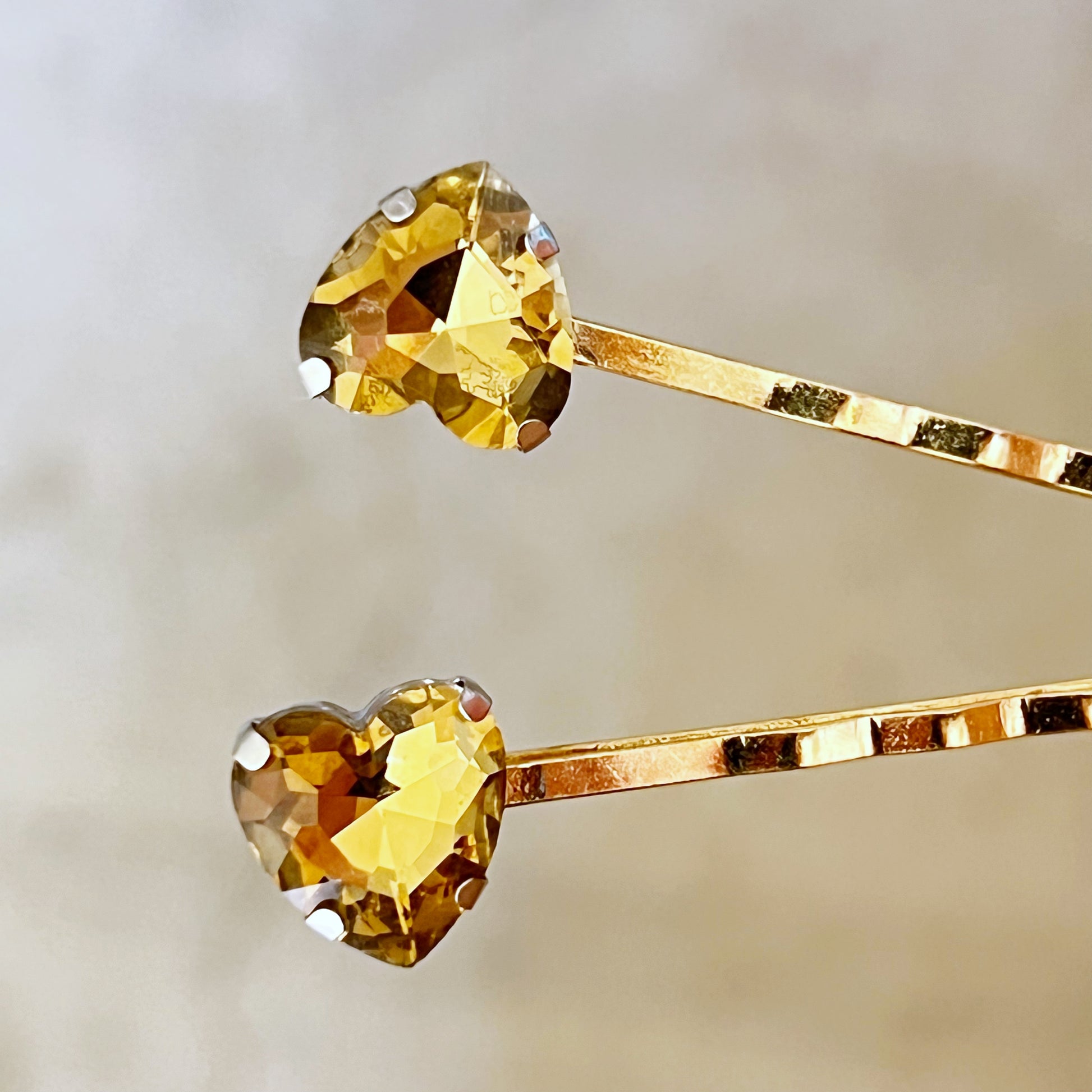 Gold Rhinestone Heart Hair Pins - Elegant & Glamorous Accessories
