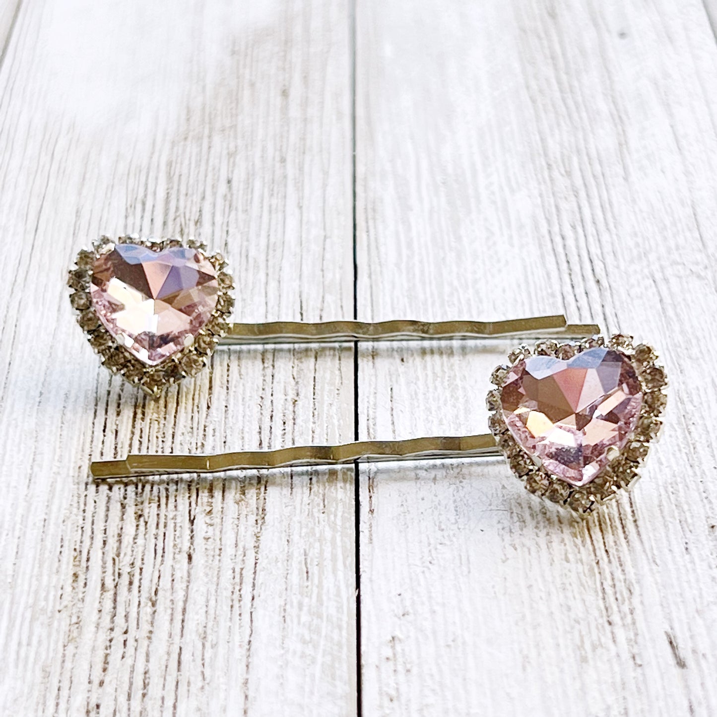 Light Pink Rhinestone Heart Hair Pins