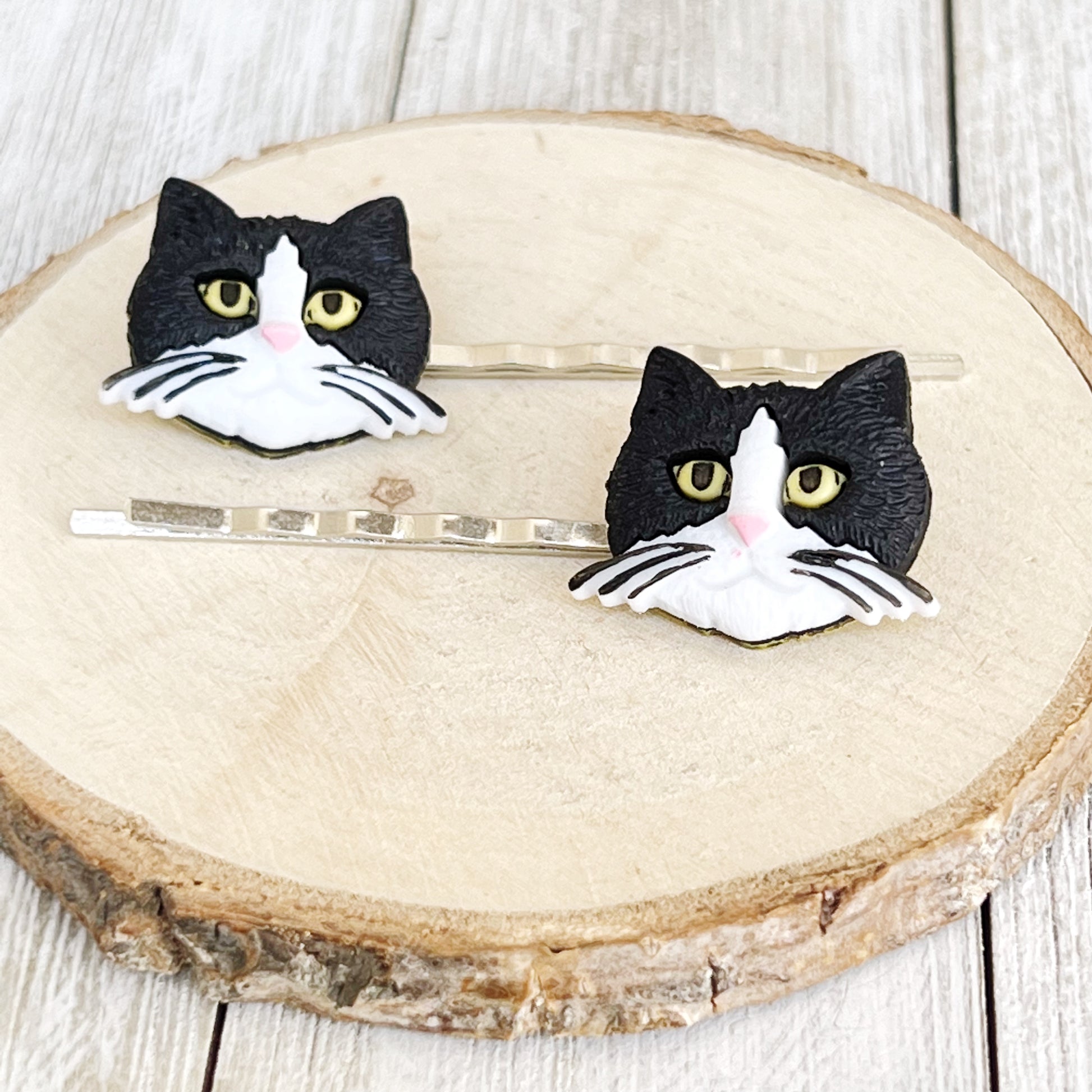 Black & White Cat Hair Pins - Feline-Inspired Accessories