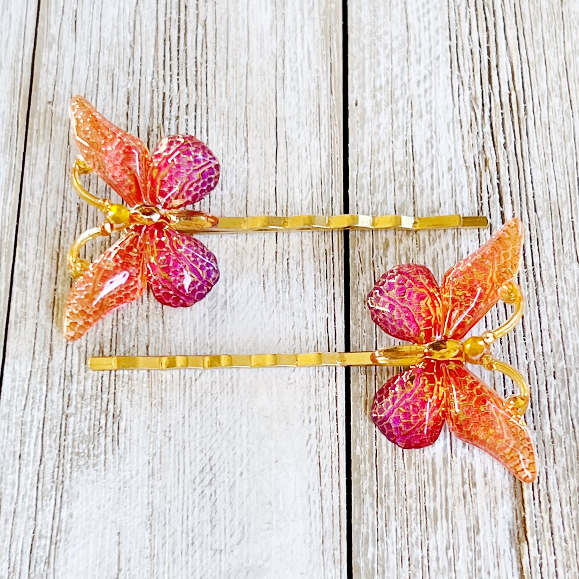 Orange & Purple Butterfly Hair Pins