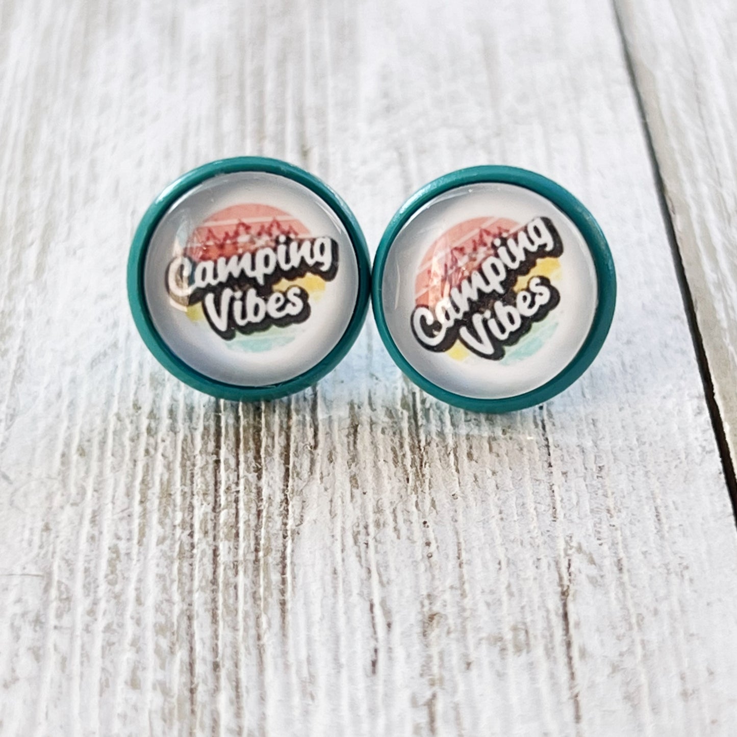 Camping Vibes Stud Earrings – Teal Stainless Steel