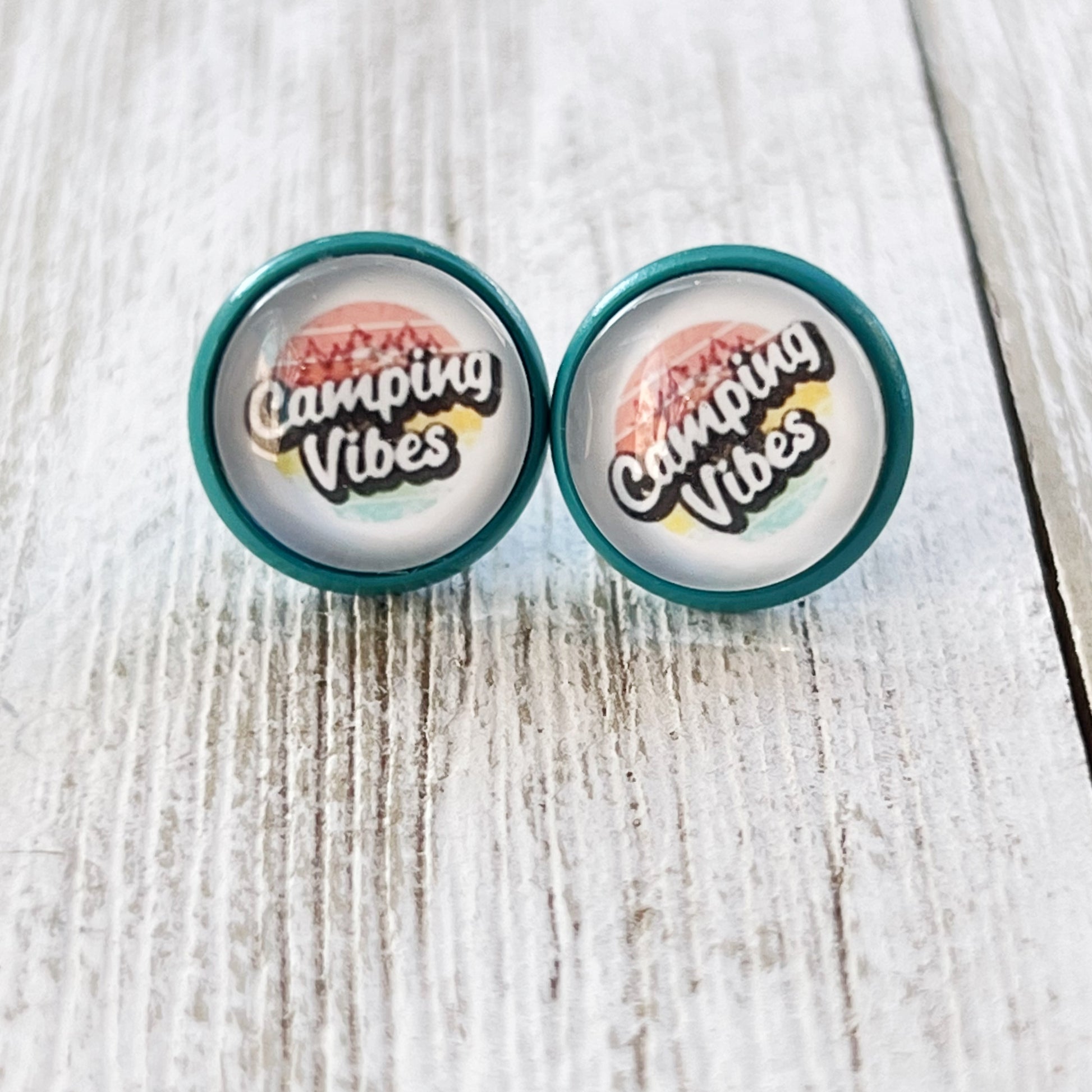 Camping Vibes Stud Earrings – Teal Stainless Steel