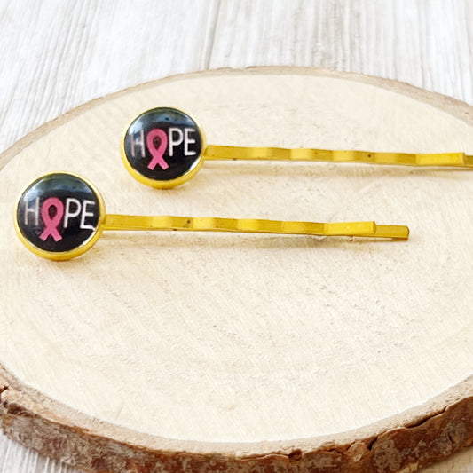 Hope Breast Cancer Awareness Month Pink Ribbon Hair Pins