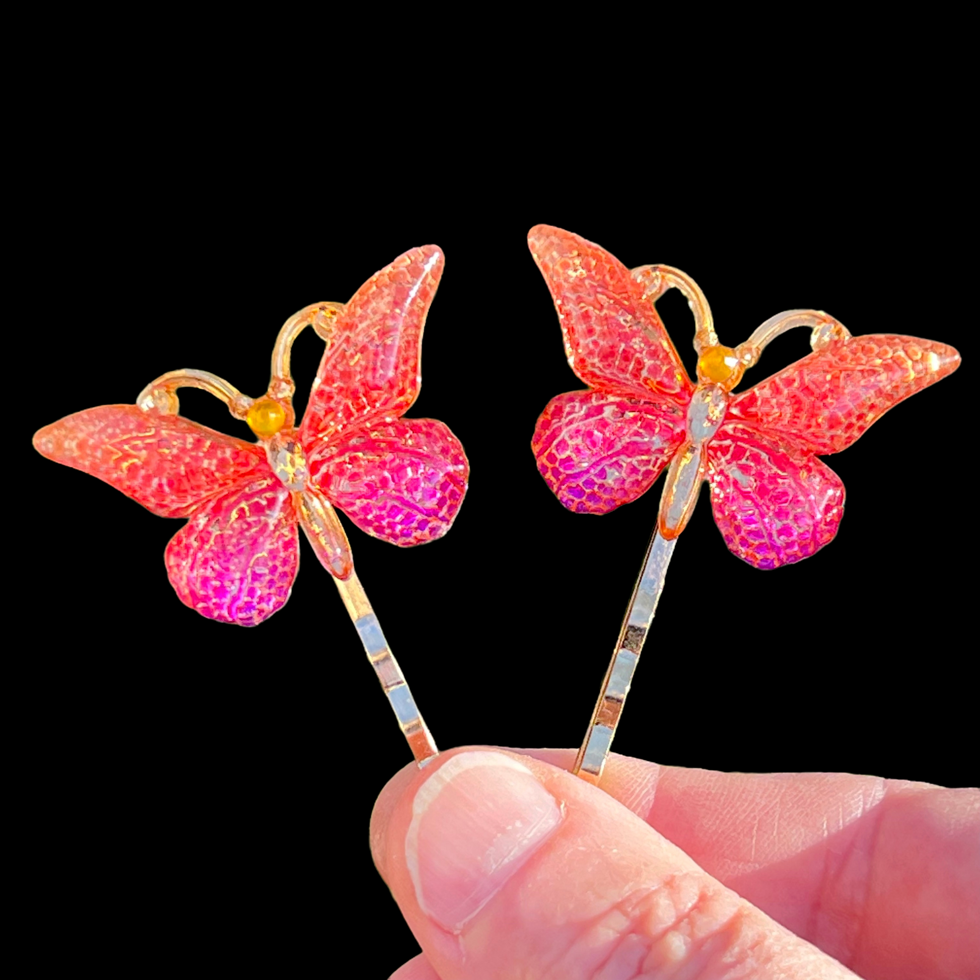Orange & Purple Butterfly Hair Pins