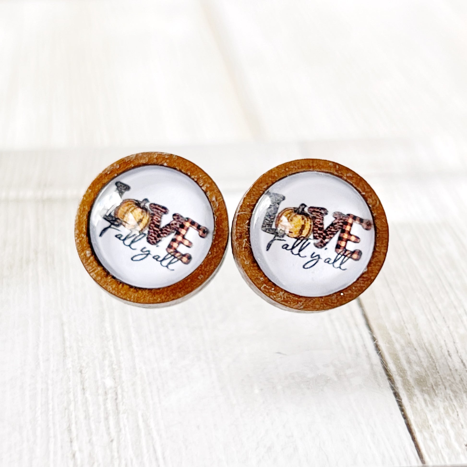 Love Fall Y’all Pumpkin Wood Stud Earrings - Festive & Stylish Accessories