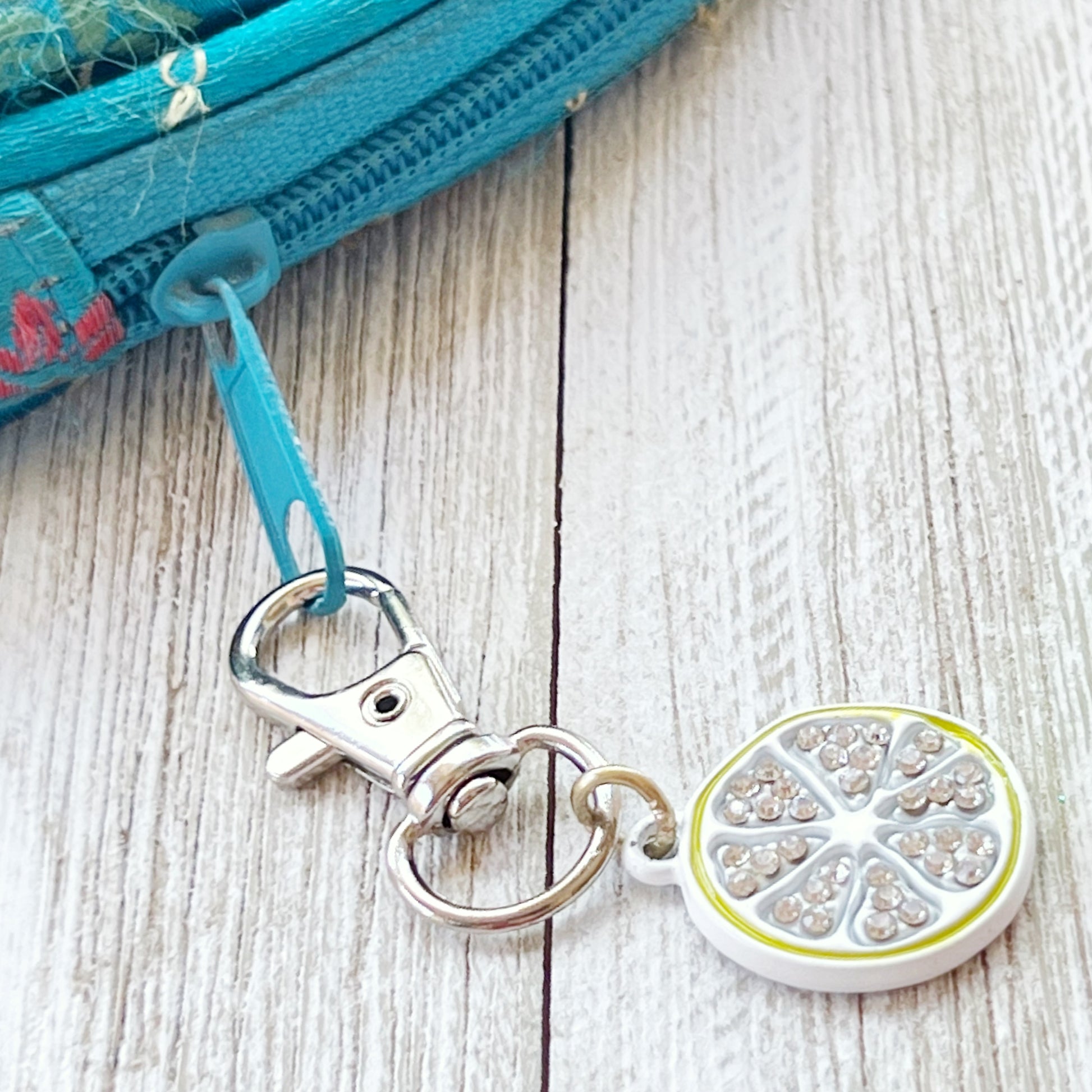 Fruit Zipper Pull Keychain Charm with Rhinestones