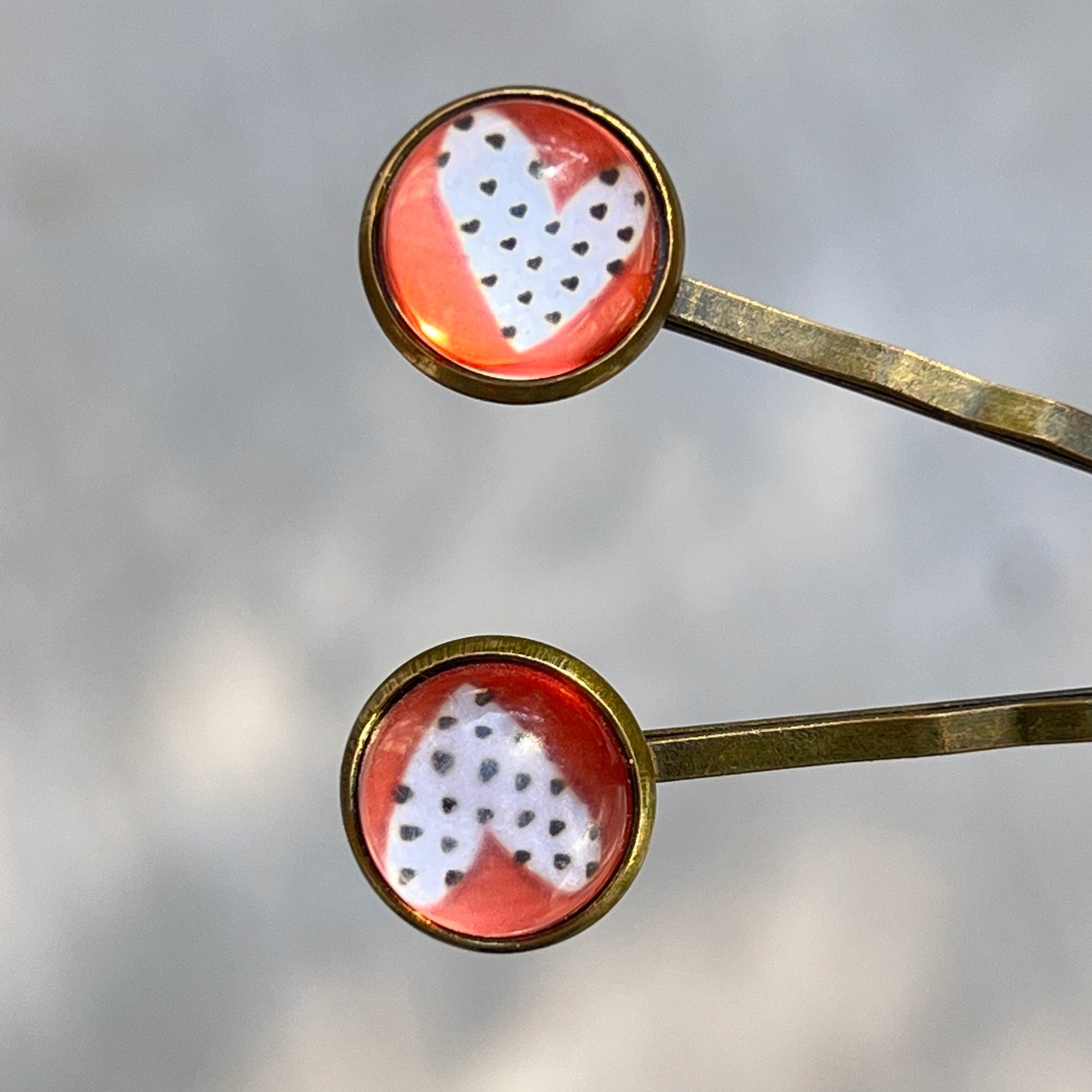 Red and White Heart Black Polka Dot Hair Pins